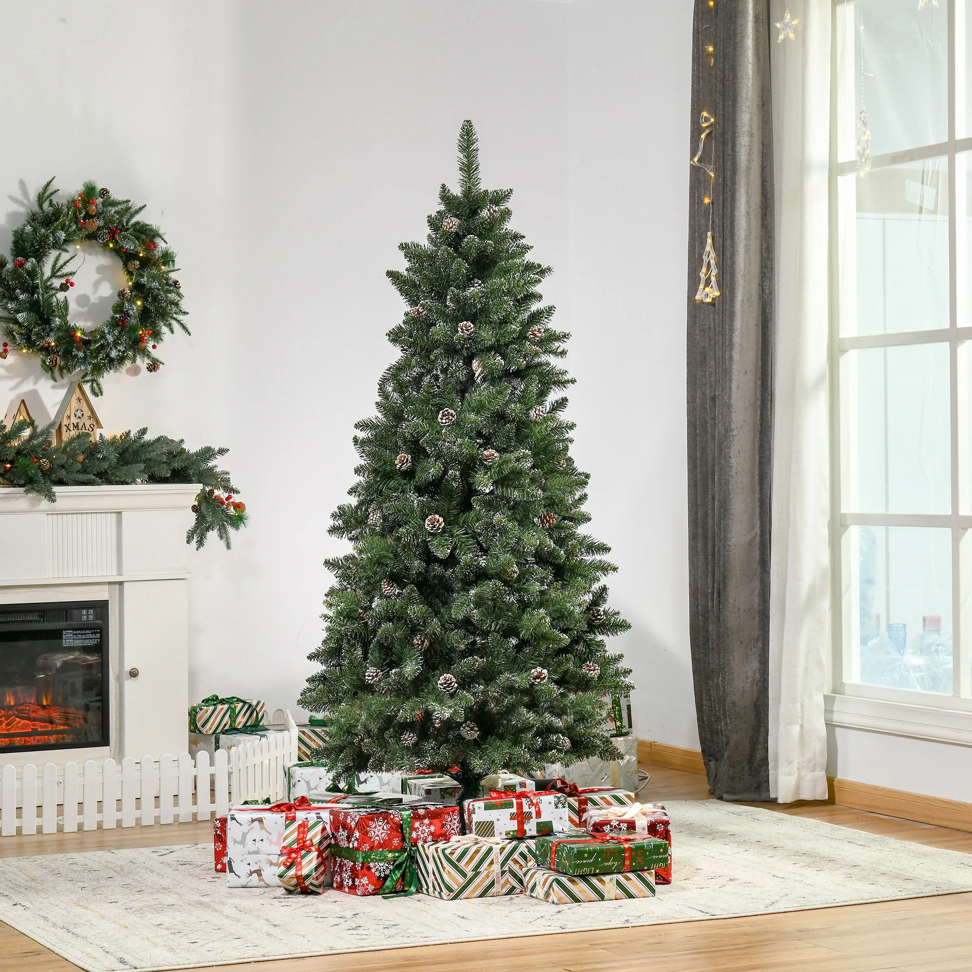 Sapin de No?l Artificiel Aspect enneigé 180H cm 50 Pommes de pin 718 Branches épines Imitation Nordmann Grand réalisme - Image 3