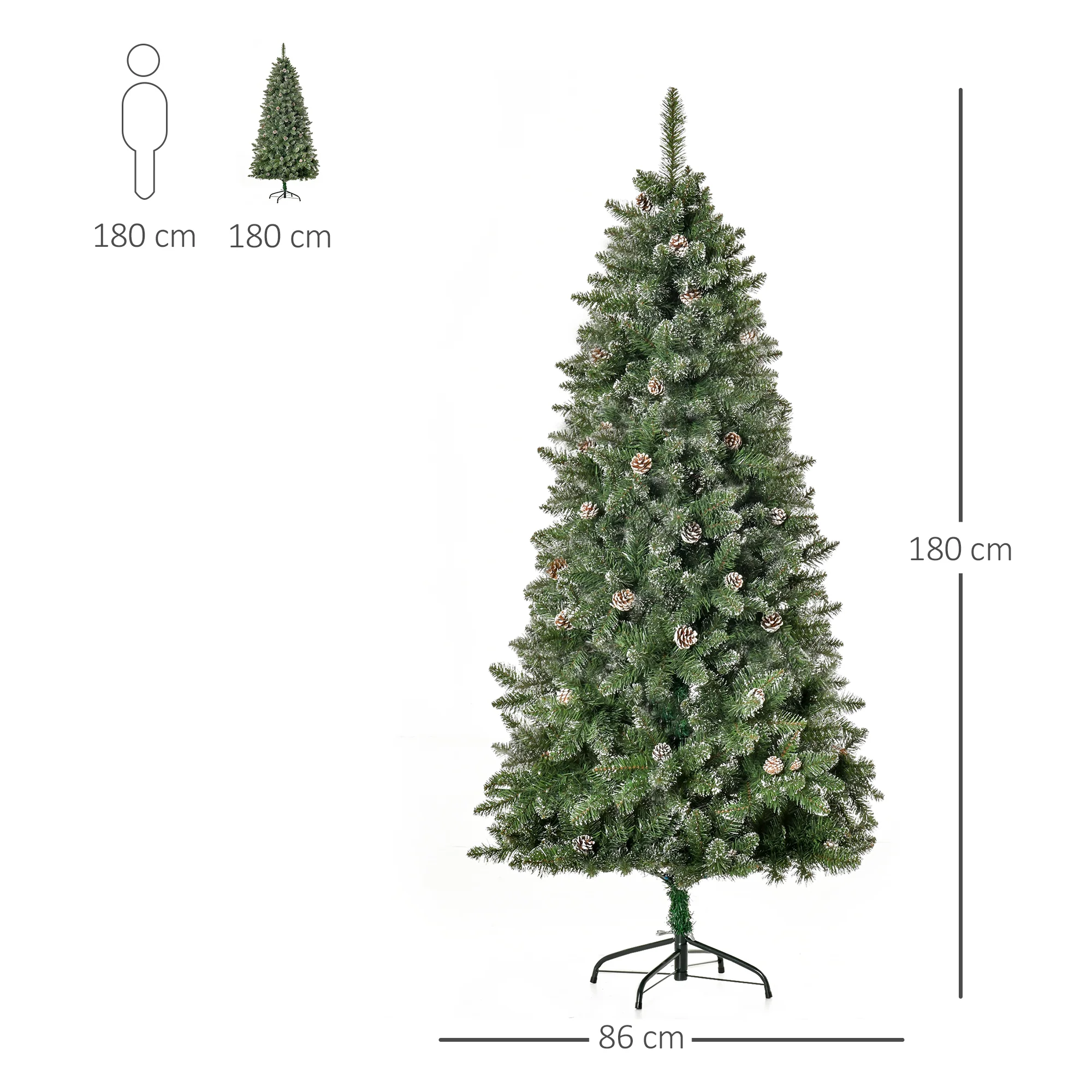 Sapin de No?l Artificiel Aspect enneigé 180H cm 50 Pommes de pin 718 Branches épines Imitation Nordmann Grand réalisme - Image 4