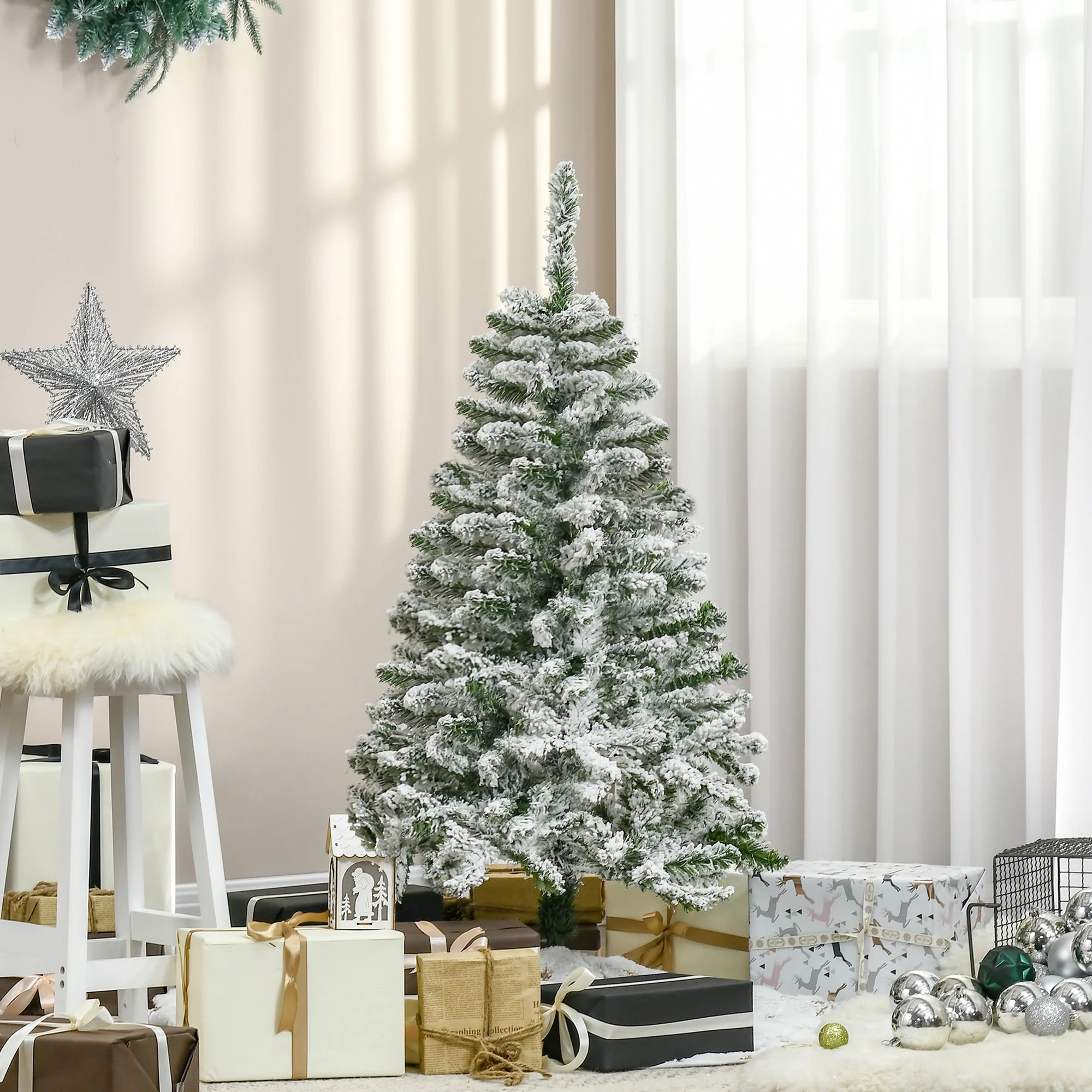 Sapin de No?l Artificiel enneigé 120H cm 200 Branches épines Imitation Nordmann Grand réalisme - Image 3