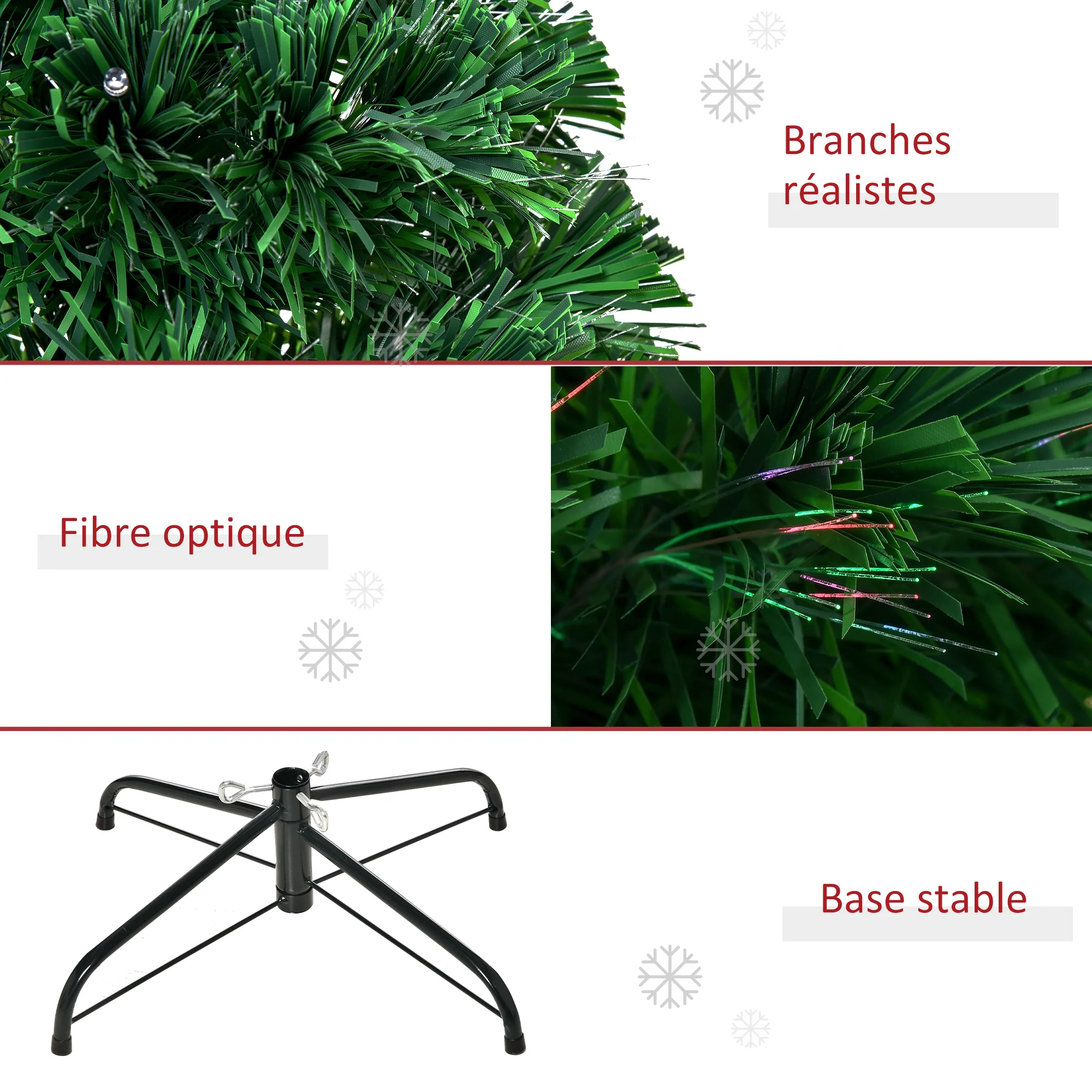 Sapin de Noël Artificiel Lumineux 120H cm Fibre Optique Multicolore + Support Pied 130 Branches étoile Sommet Brillante Vert - Image 7