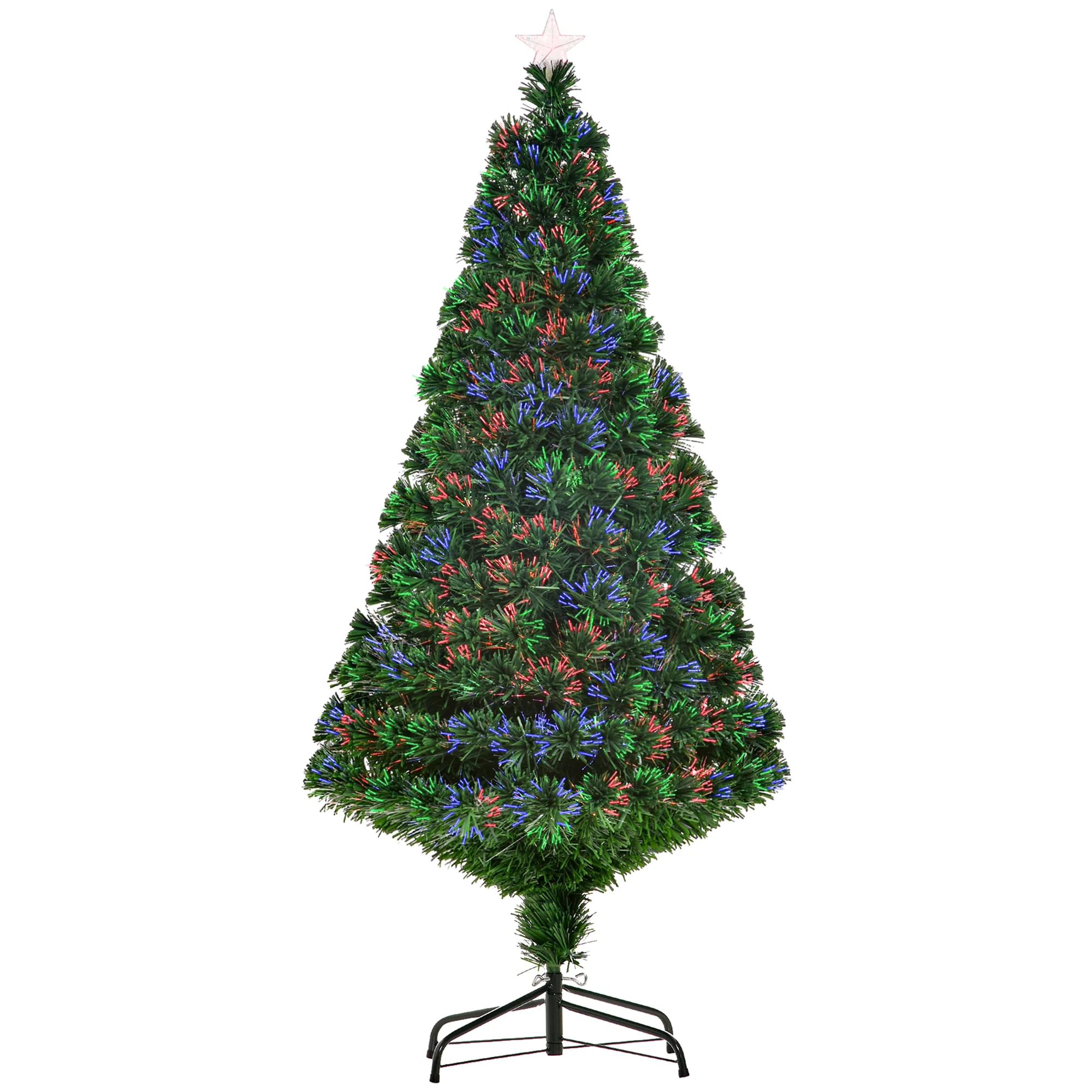 Sapin de No?l Artificiel Lumineux 150H cm Fibre Optique Multicolore + Support Pied 180 Branches étoile Sommet Brillante Vert - Image 2