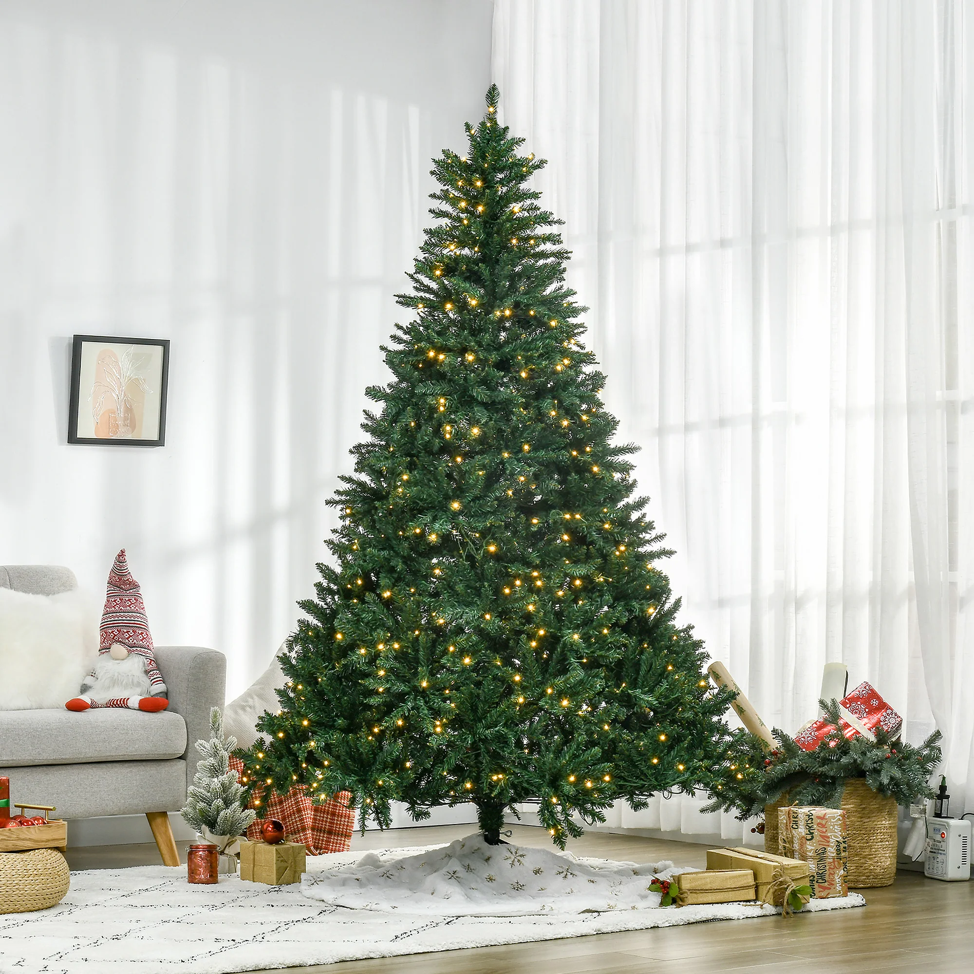 Sapin de No?l Artificiel Lumineux 210H cm LED x 700 Blanc Chaud + Support Pied 2154 Branches Vert - Image 3