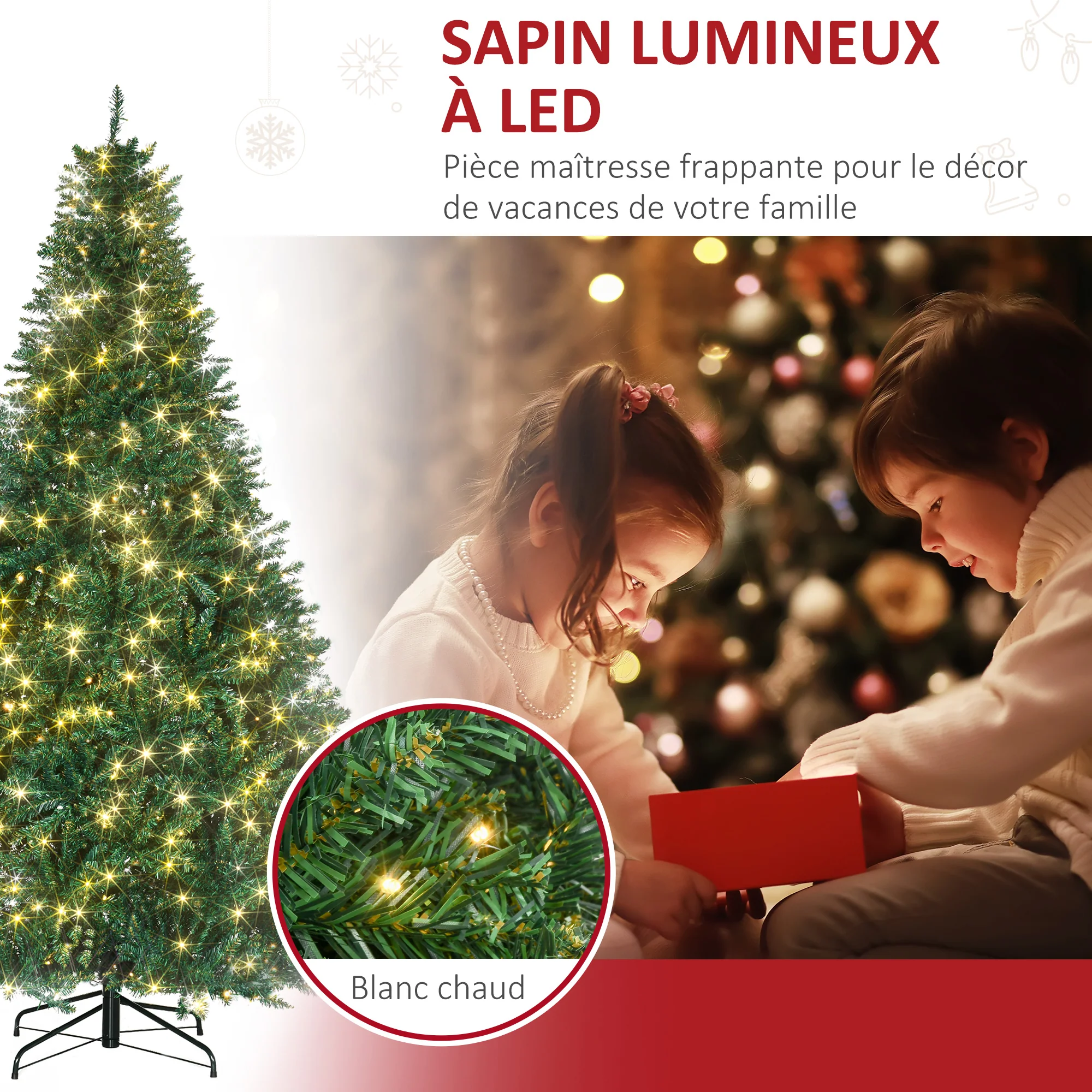 Sapin de No?l Artificiel Lumineux 210H cm LED x 700 Blanc Chaud + Support Pied 2154 Branches Vert - Image 6