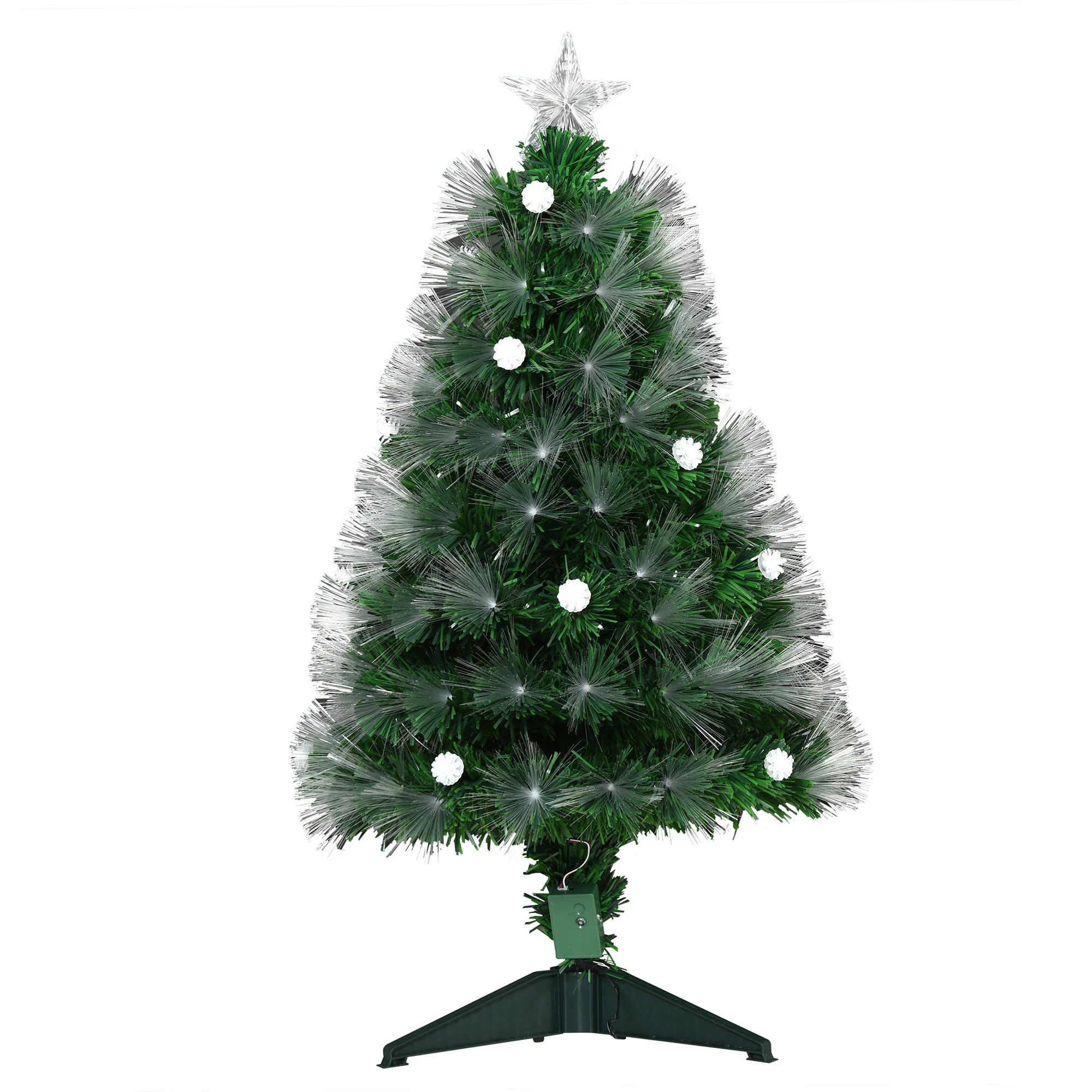 Sapin de No?l Artificiel Lumineux 90H cm Fibre Optique LED + 14 Ampoules + Support Pied 90 Branches étoile Sommet Brillante Vert