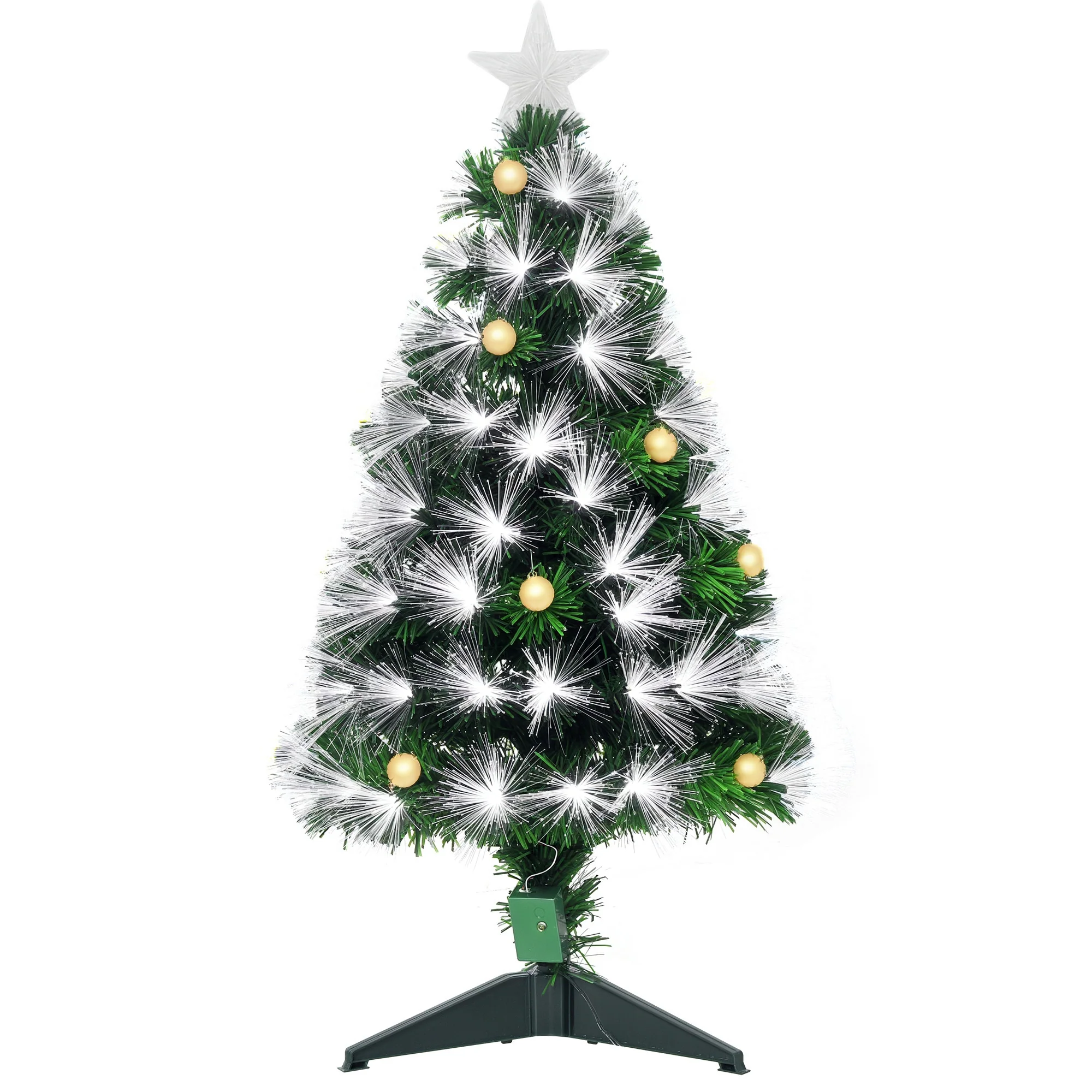 Sapin de No?l Artificiel Lumineux 90H cm Fibre Optique LED + 14 Ampoules + Support Pied 90 Branches étoile Sommet Brillante Vert - Image 11