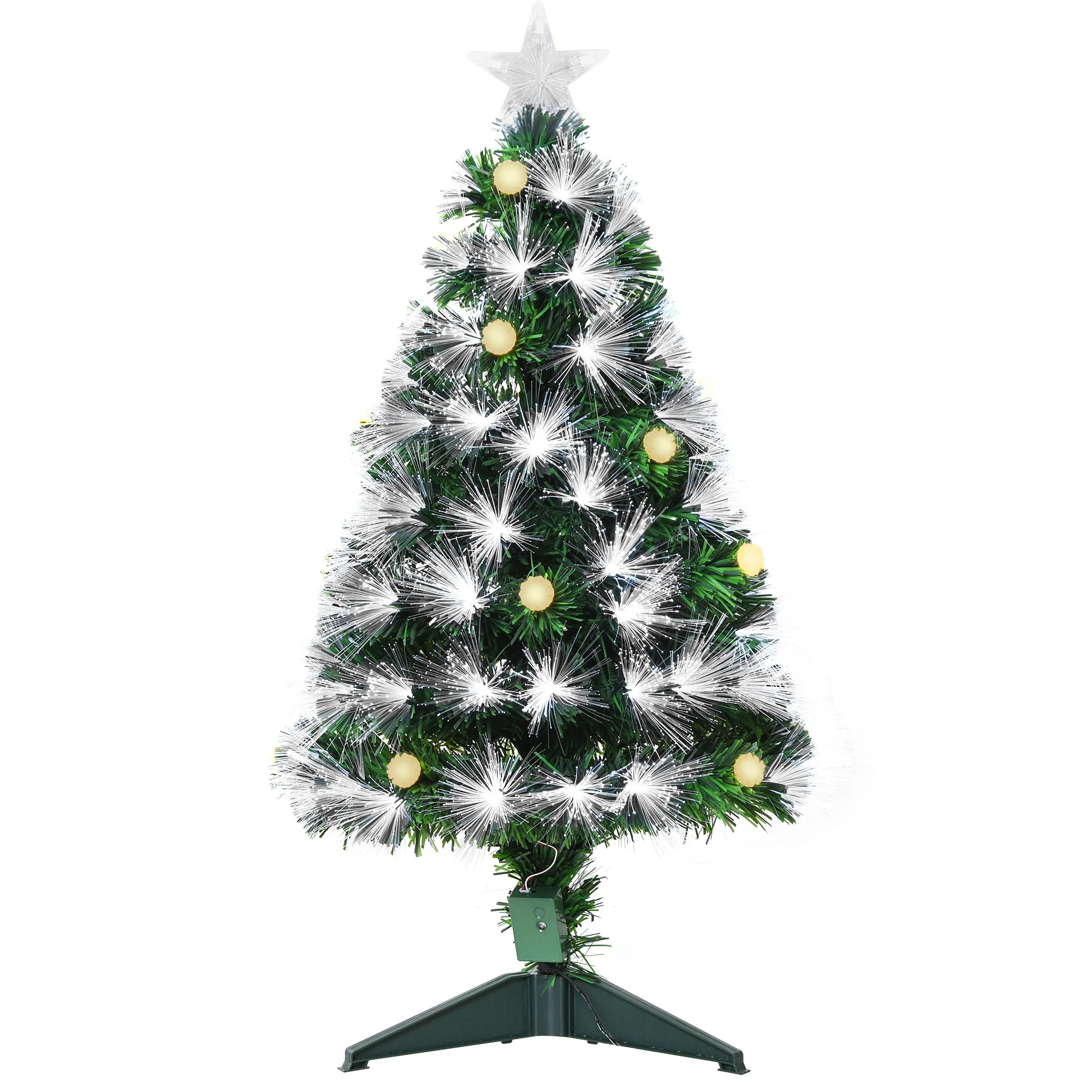 Sapin de No?l Artificiel Lumineux 90H cm Fibre Optique LED + 14 Ampoules + Support Pied 90 Branches étoile Sommet Brillante Vert - Image 2