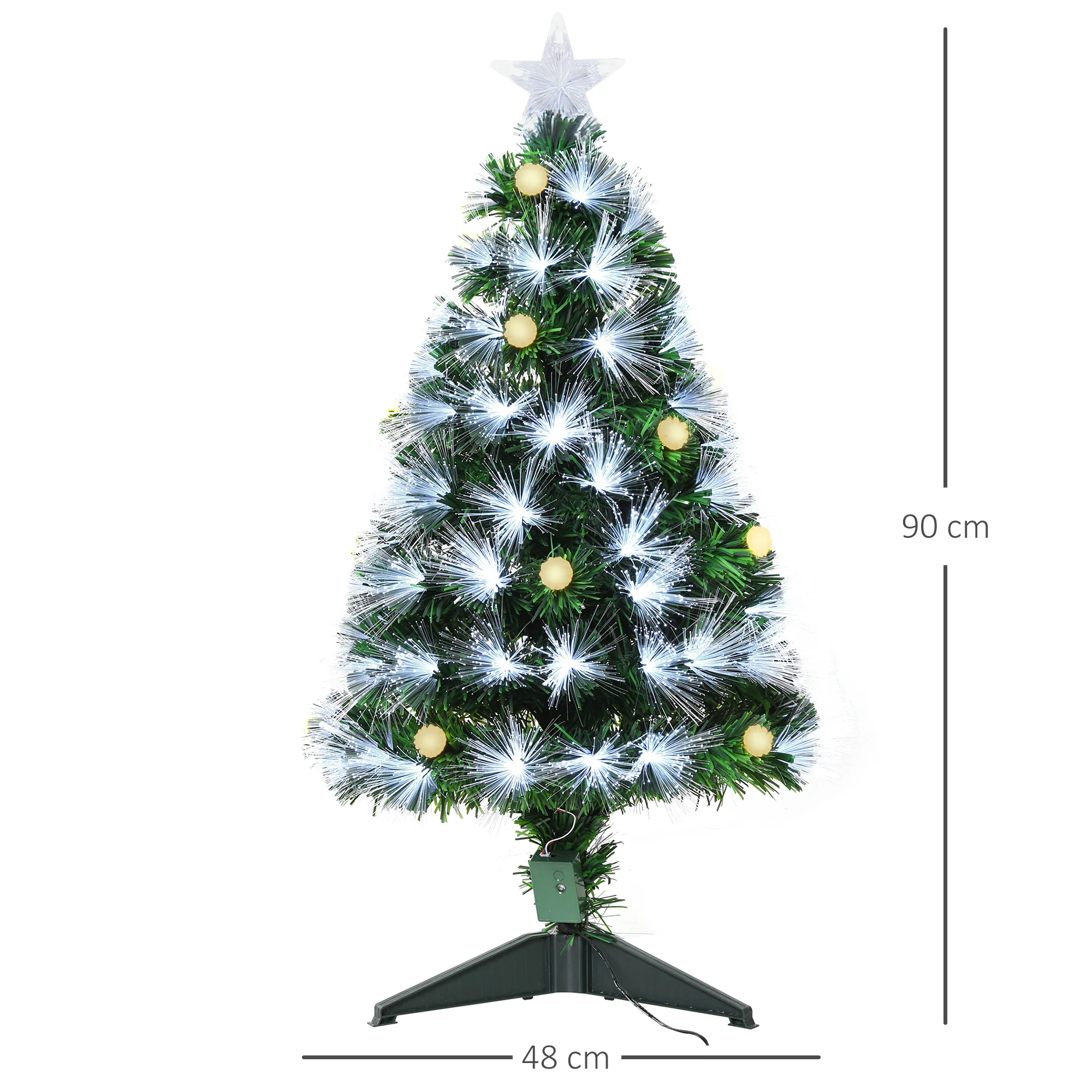 Sapin de No?l Artificiel Lumineux 90H cm Fibre Optique LED + 14 Ampoules + Support Pied 90 Branches étoile Sommet Brillante Vert - Image 4