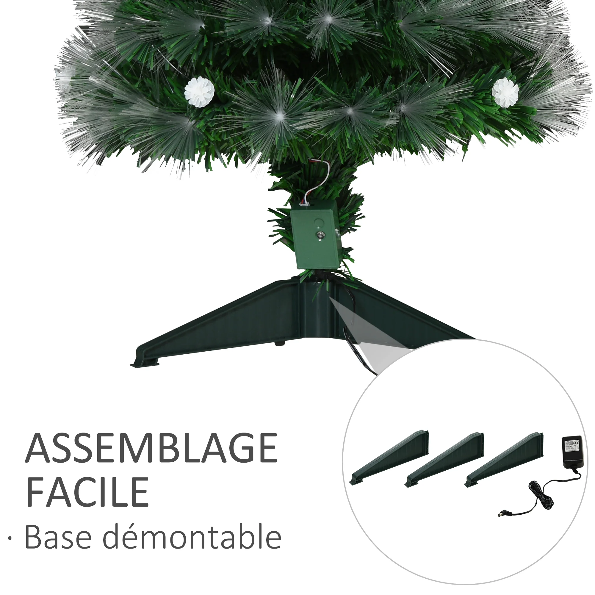Sapin de No?l Artificiel Lumineux 90H cm Fibre Optique LED + 14 Ampoules + Support Pied 90 Branches étoile Sommet Brillante Vert - Image 8