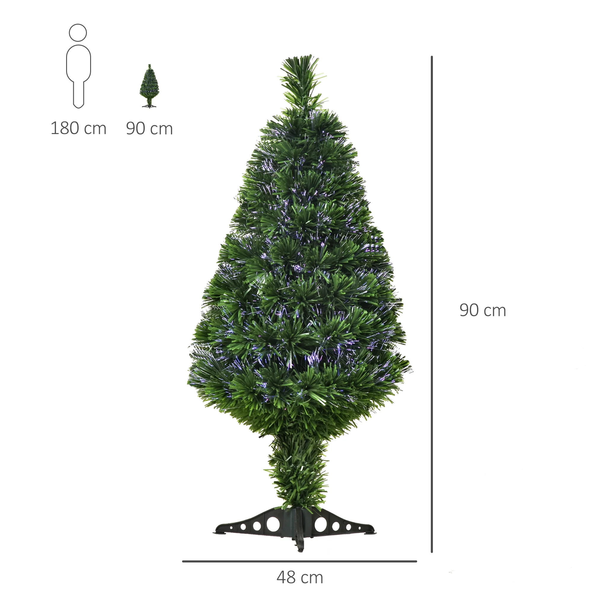 Sapin de No?l Artificiel Lumineux 90H cm Fibre Optique Multicolore + Support Pied 90 Branches Vert - Image 4