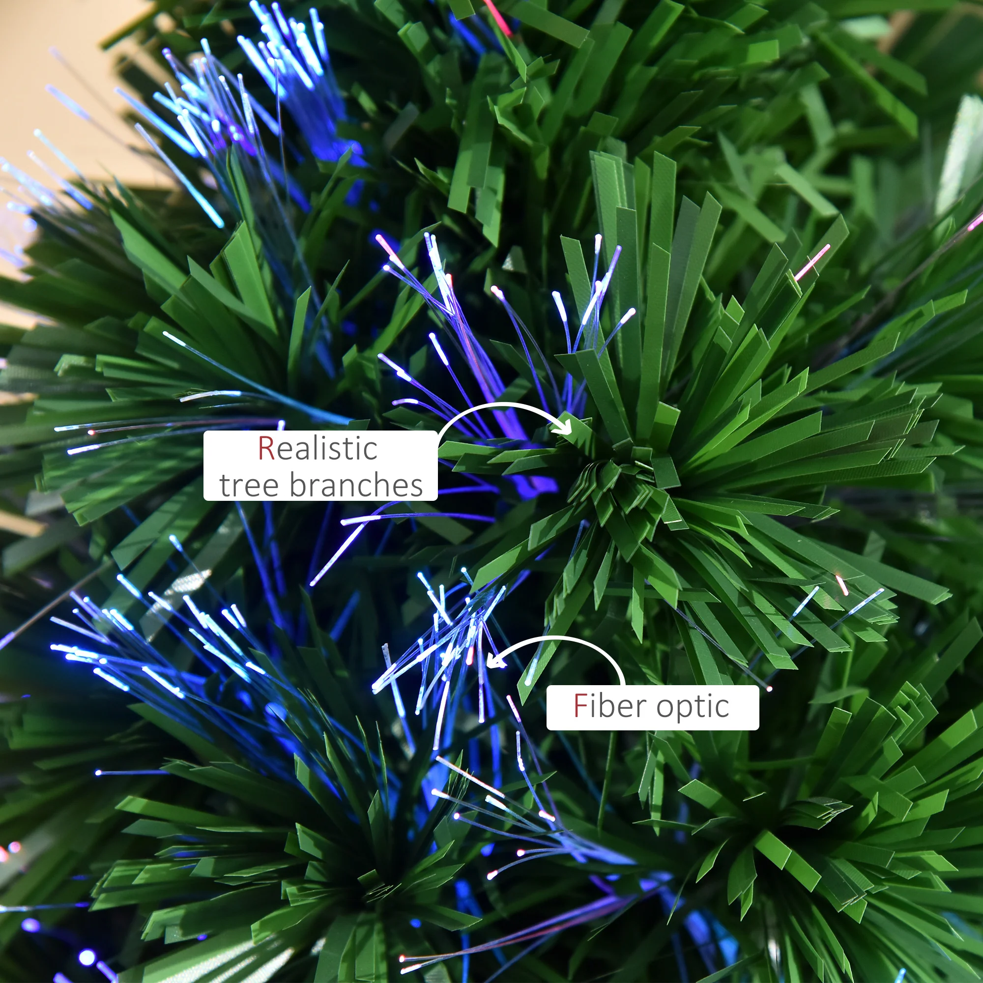 Sapin de No?l Artificiel Lumineux 90H cm Fibre Optique Multicolore + Support Pied 90 Branches Vert - Image 9