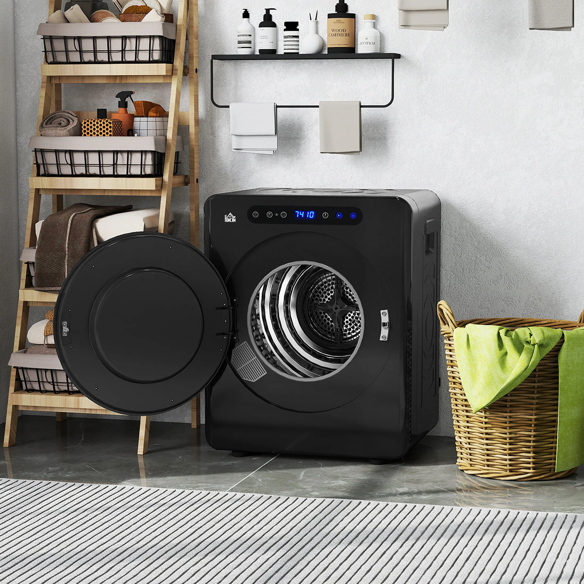 Sèche linge à évacuation compact, sèche-linge électrique 1000 W 3 Kg avec 6 modes de séchage, cuve en acier inoxydable, charge frontale, minuterie, pour appartement, maison, camping-cars, noir - Image 10
