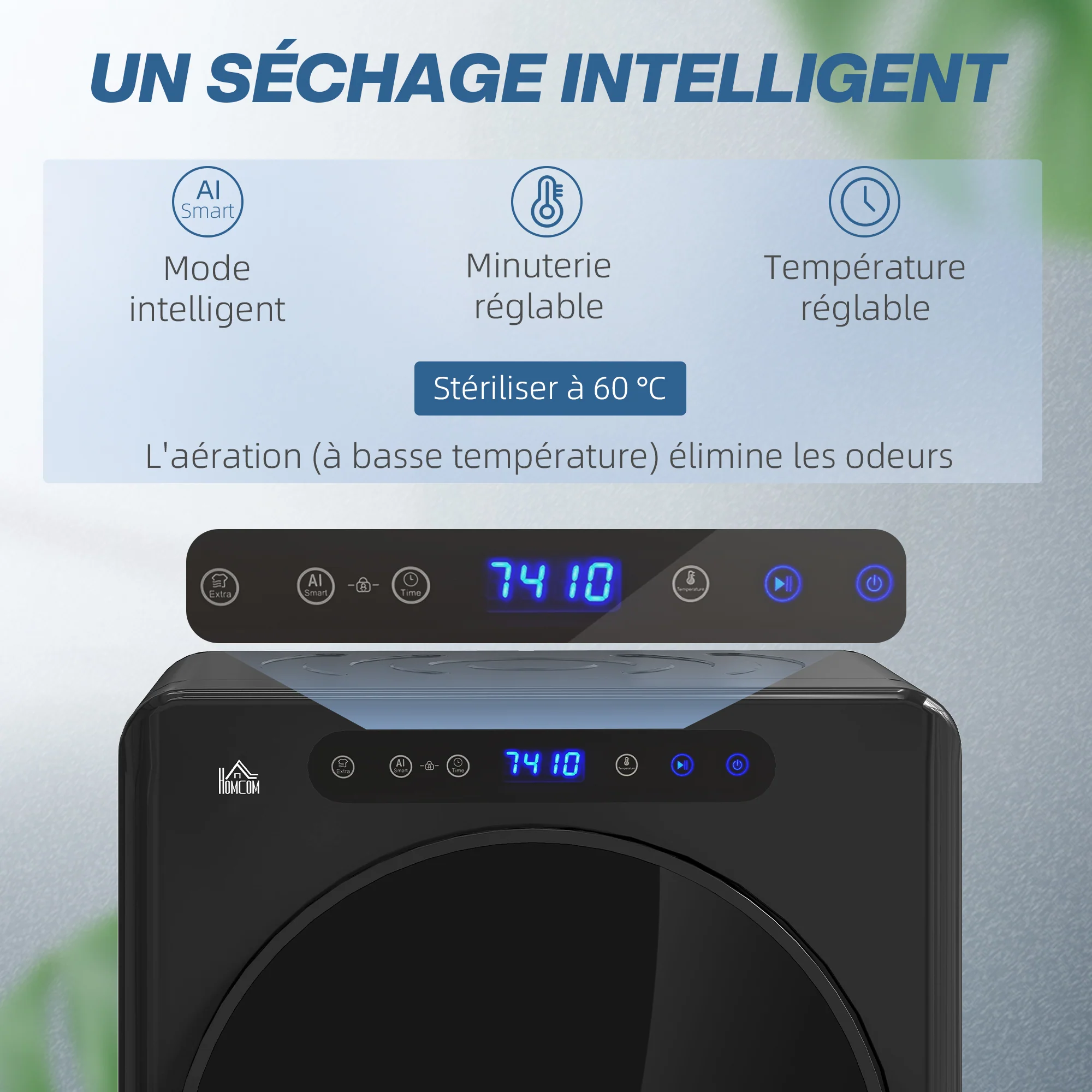 Sèche linge à évacuation compact, sèche-linge électrique 1000 W 3 Kg avec 6 modes de séchage, cuve en acier inoxydable, charge frontale, minuterie, pour appartement, maison, camping-cars, noir - Image 5