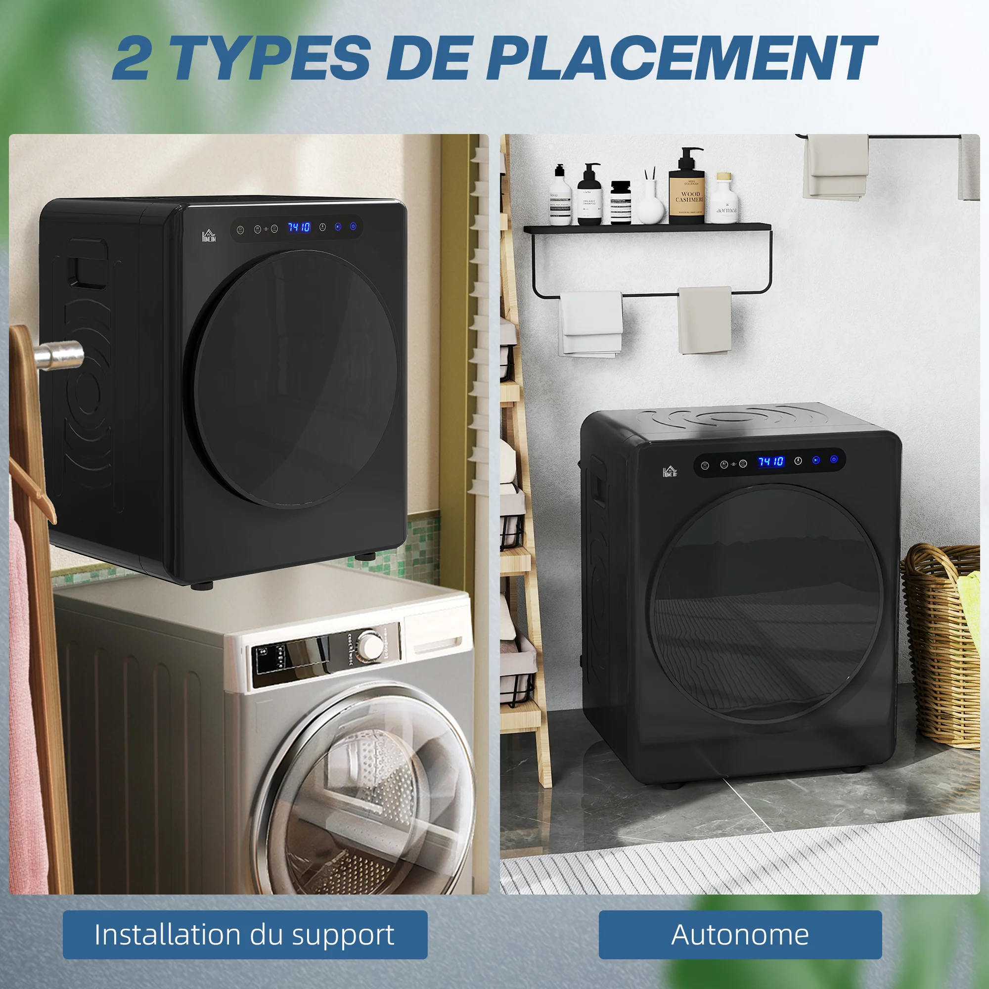 Sèche linge à évacuation compact, sèche-linge électrique 1000 W 3 Kg avec 6 modes de séchage, cuve en acier inoxydable, charge frontale, minuterie, pour appartement, maison, camping-cars, noir - Image 8
