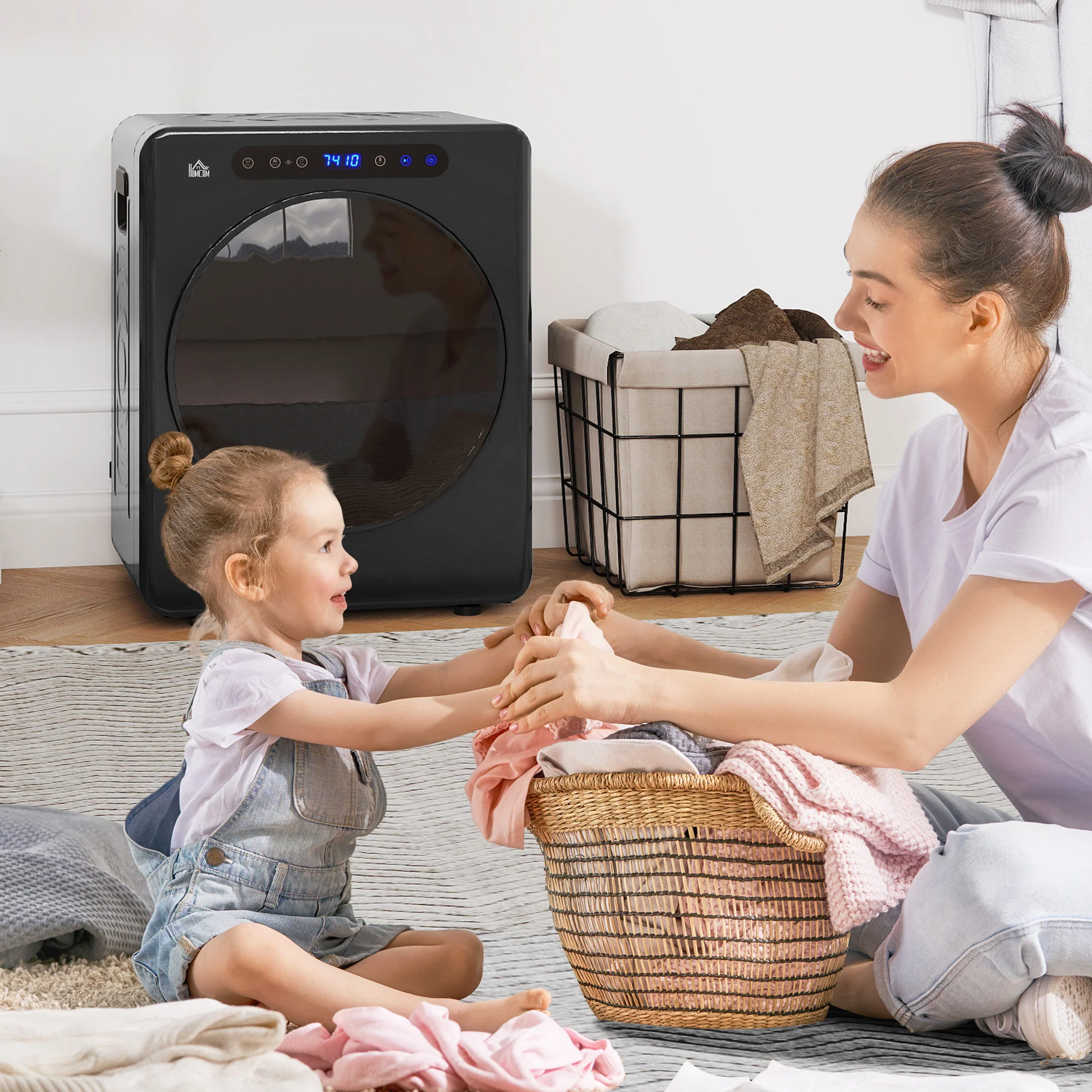Sèche linge à évacuation compact, sèche-linge électrique 1000 W 3 Kg avec 6 modes de séchage, cuve en acier inoxydable, charge frontale, minuterie, pour appartement, maison, camping-cars, noir - Image 9