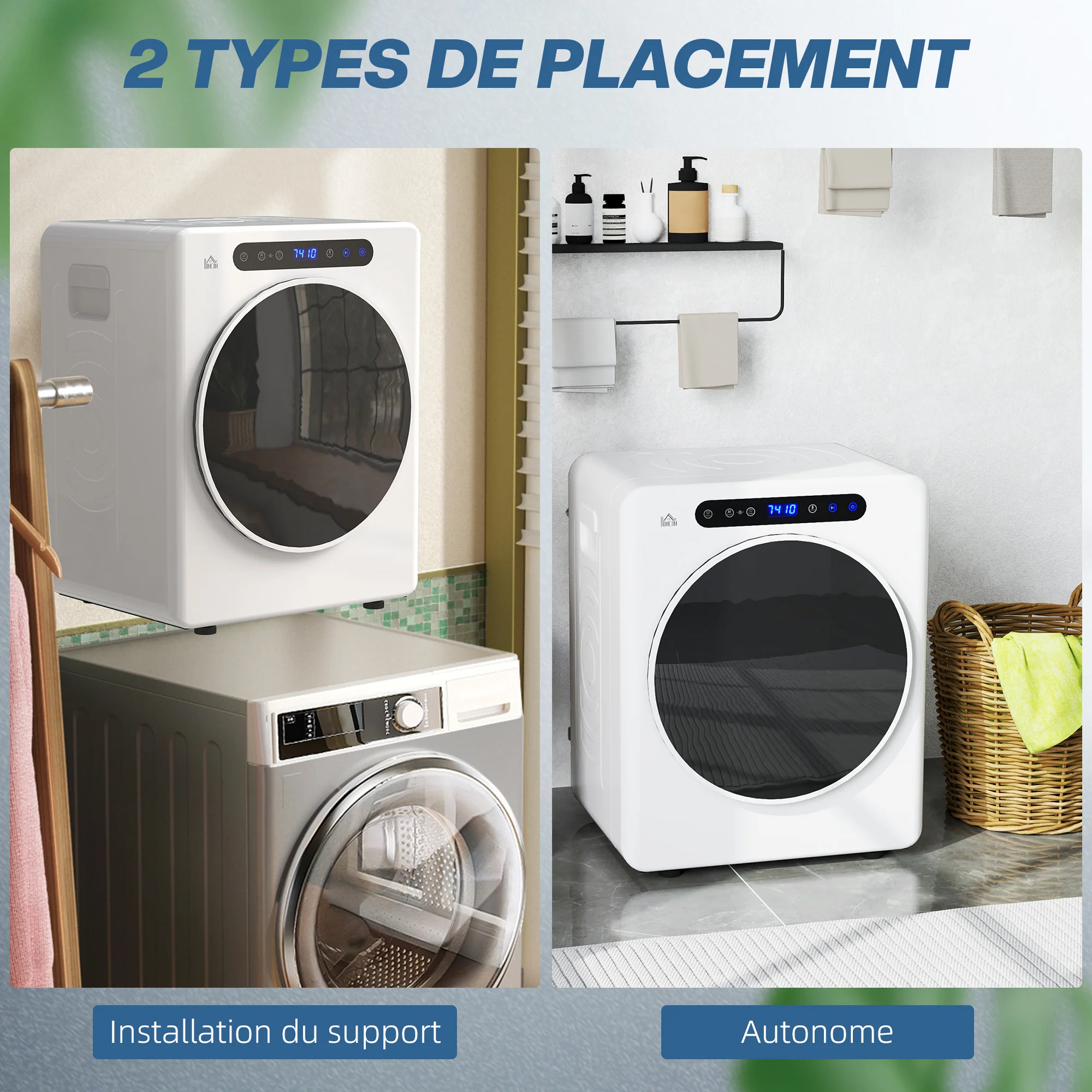 Sèche linge à évacuation compact, sèche-linge électrique 1000 W 3 Kg avec 6 modes de séchage, cuve en acier inoxydable, charge frontale, minuterie, pour appartement, maison, camping-cars, blanc - Image 8
