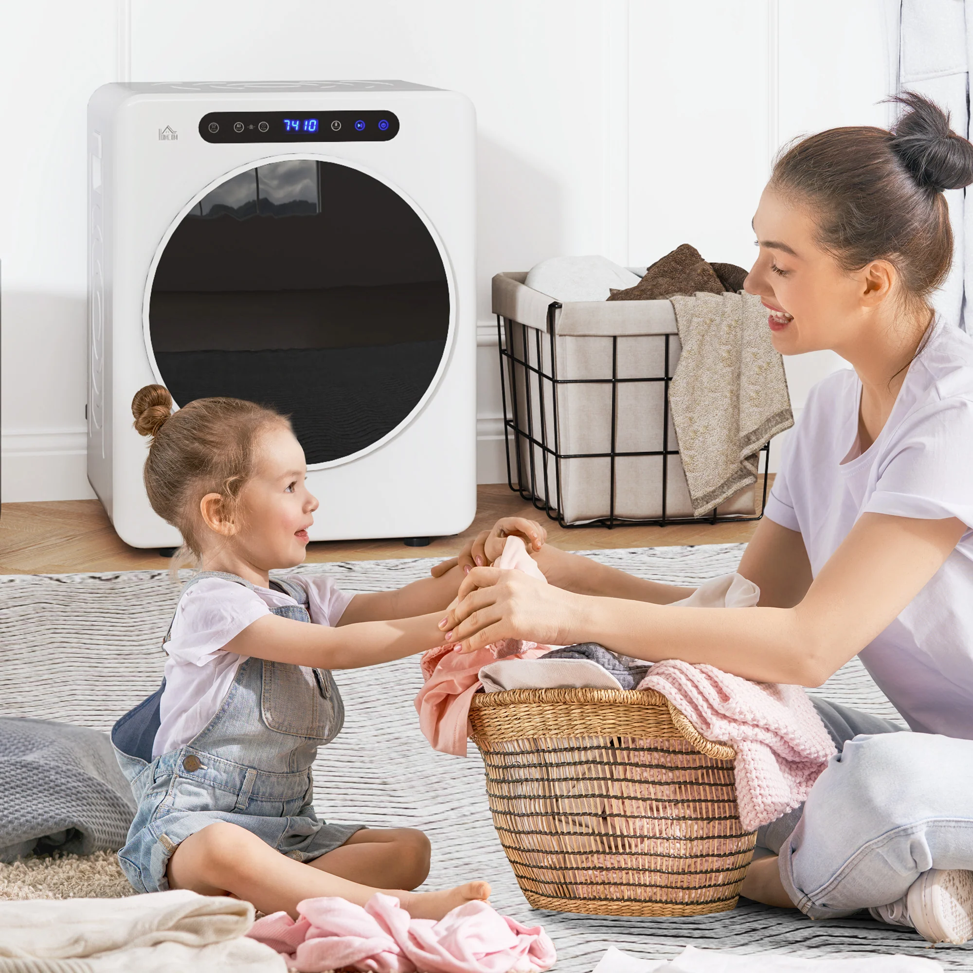 Sèche linge à évacuation compact, sèche-linge électrique 1000 W 3 Kg avec 6 modes de séchage, cuve en acier inoxydable, charge frontale, minuterie, pour appartement, maison, camping-cars, blanc - Image 9