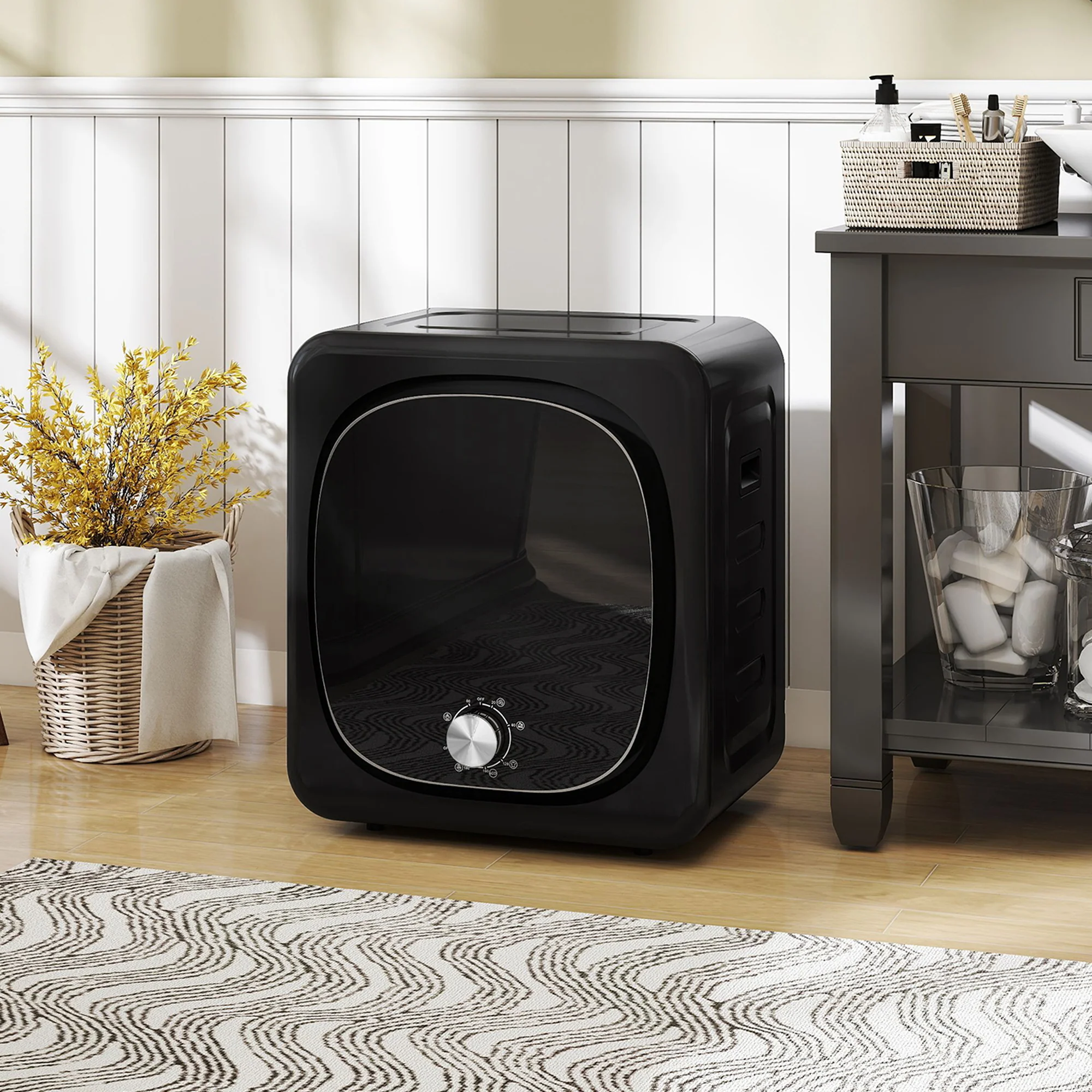 Sèche linge à évacuation compact sèche-linge électrique 800 W 4 Kg avec 5 modes de séchage, cuve en acier inoxydable, charge frontale, pour appartement, maison, camping-cars, noir - Image 3