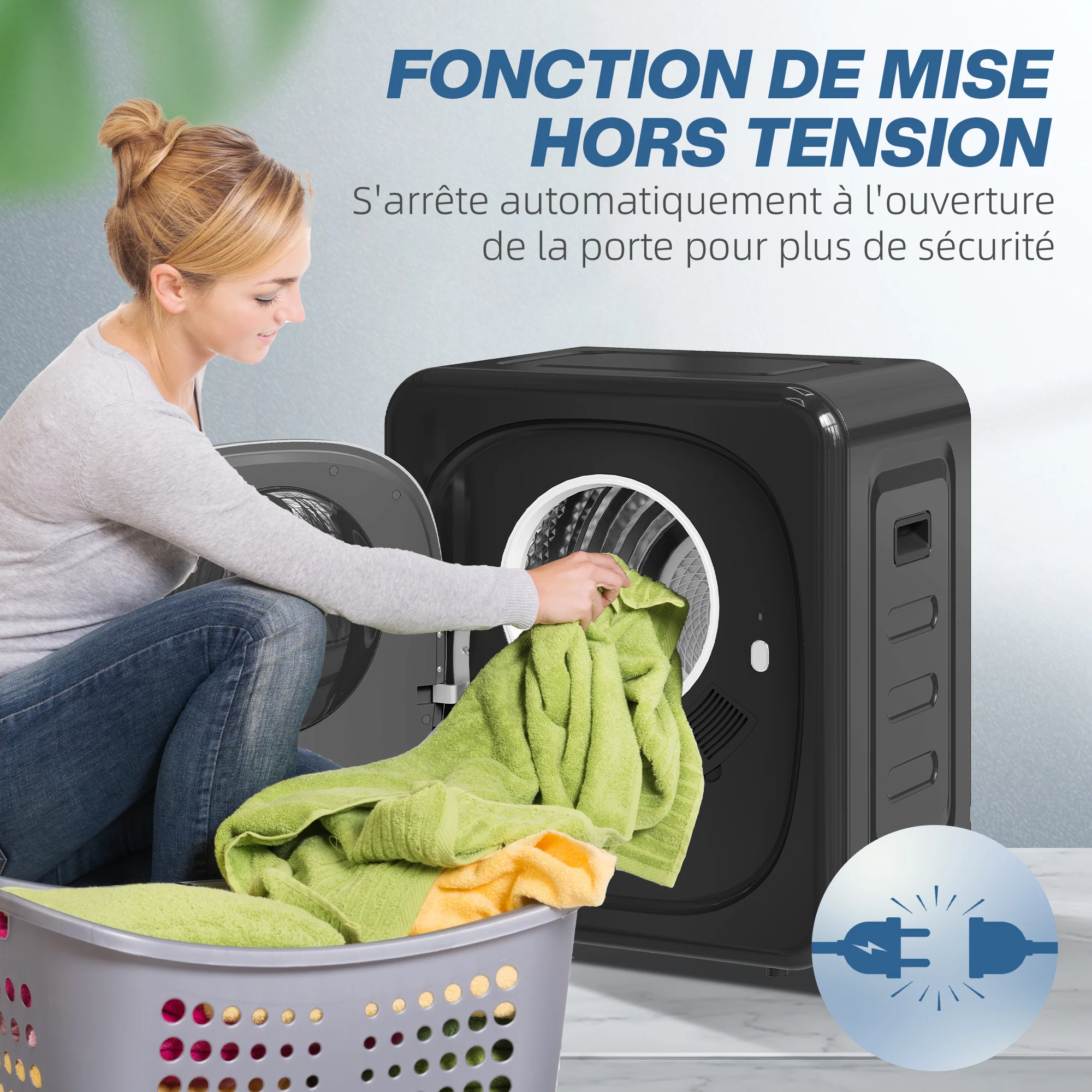 Sèche linge à évacuation compact sèche-linge électrique 800 W 4 Kg avec 5 modes de séchage, cuve en acier inoxydable, charge frontale, pour appartement, maison, camping-cars, noir - Image 8