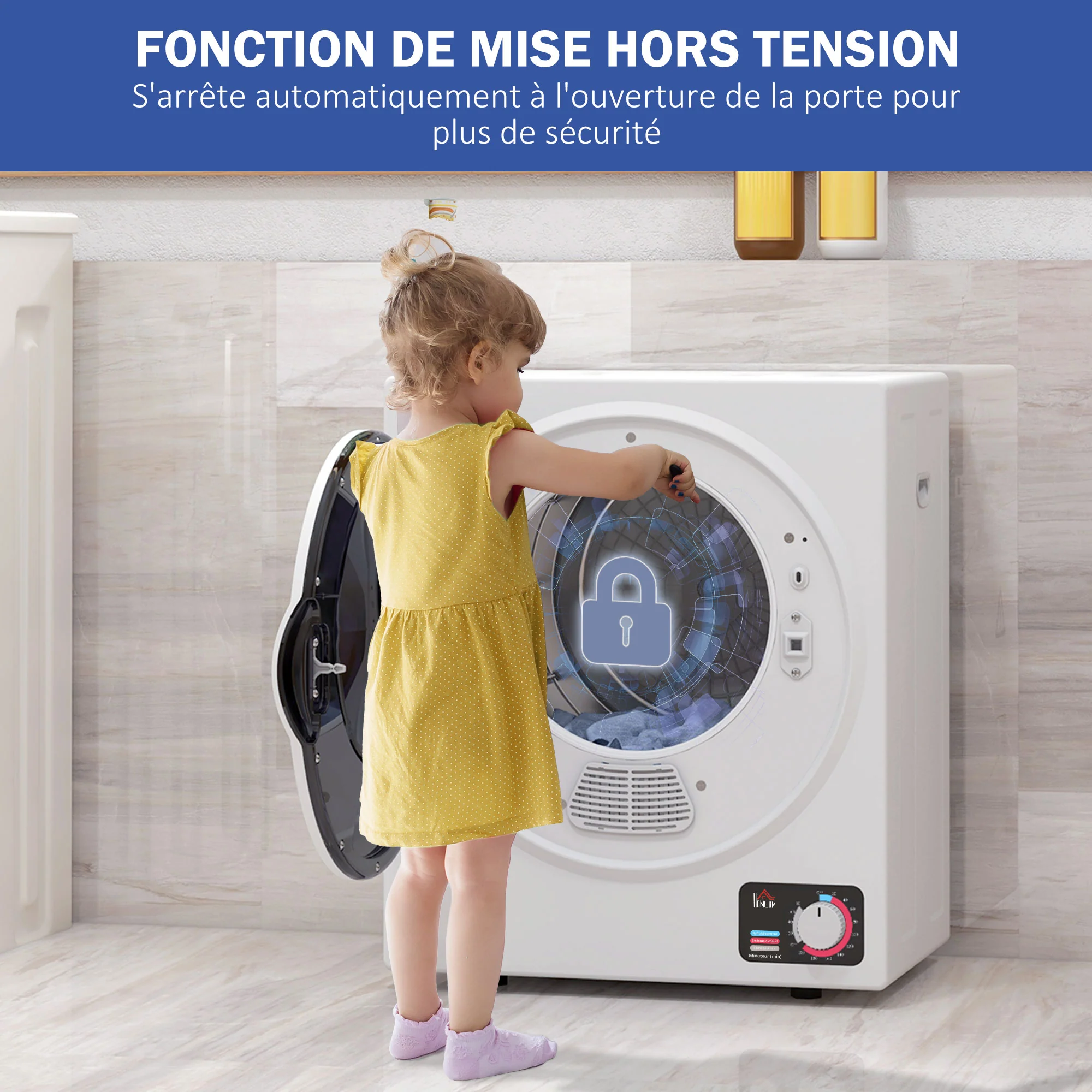 Sèche-linge à évacuation portable, sèche-linge électrique 850 W, 4 Kg, 4 modes de séchage, 2 niveaux de chauffage, cuve en acier inoxydable, installation murale, pour appartement dortoir, blanc - Image 6