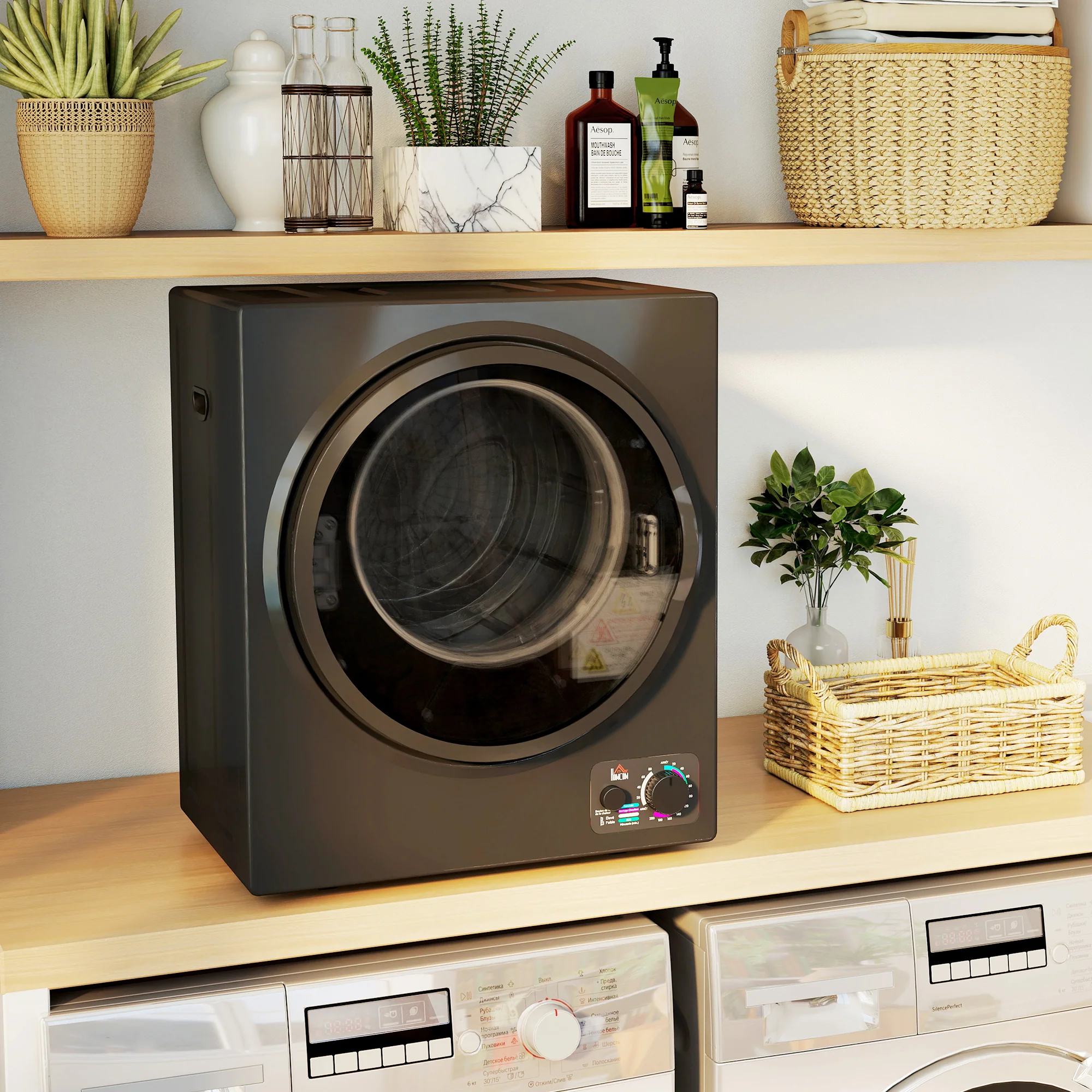 Sèche-linge à évacuation portable, sèche-linge électrique 850 W, 4 Kg, 4 modes de séchage, 2 niveaux de chauffage, cuve en acier inoxydable, installation murale, pour appartement dortoir, noir - Image 10