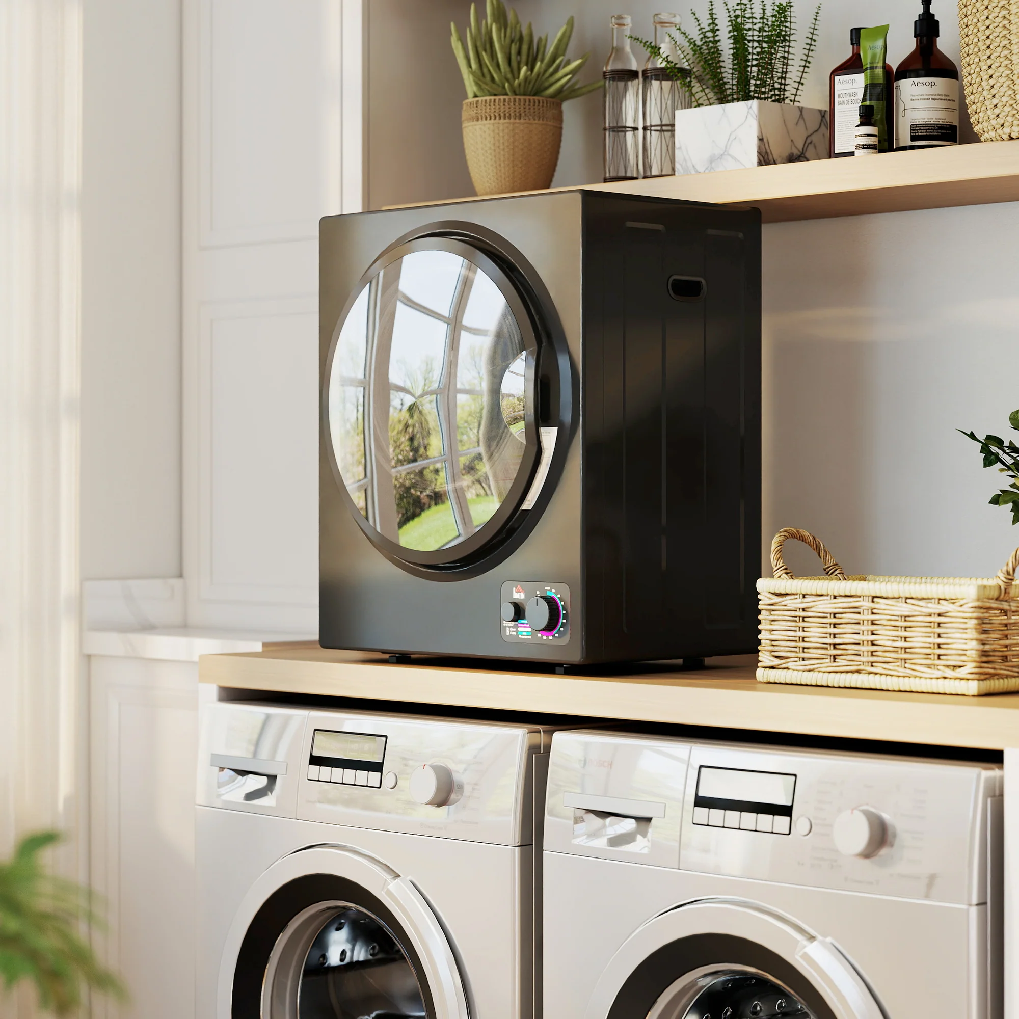 Sèche-linge à évacuation portable, sèche-linge électrique 850 W, 4 Kg, 4 modes de séchage, 2 niveaux de chauffage, cuve en acier inoxydable, installation murale, pour appartement dortoir, noir - Image 3