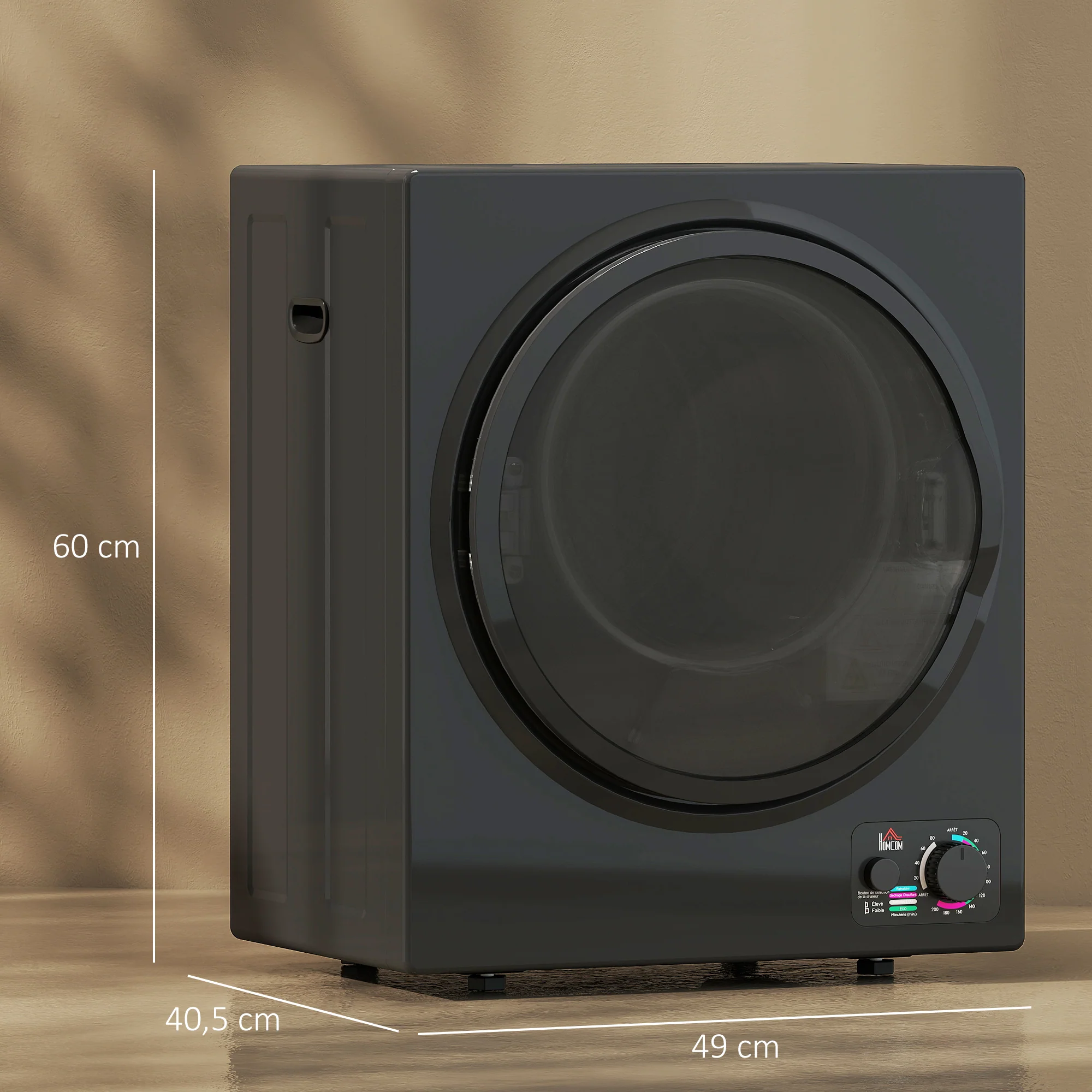 Sèche-linge à évacuation portable, sèche-linge électrique 850 W, 4 Kg, 4 modes de séchage, 2 niveaux de chauffage, cuve en acier inoxydable, installation murale, pour appartement dortoir, noir - Image 4