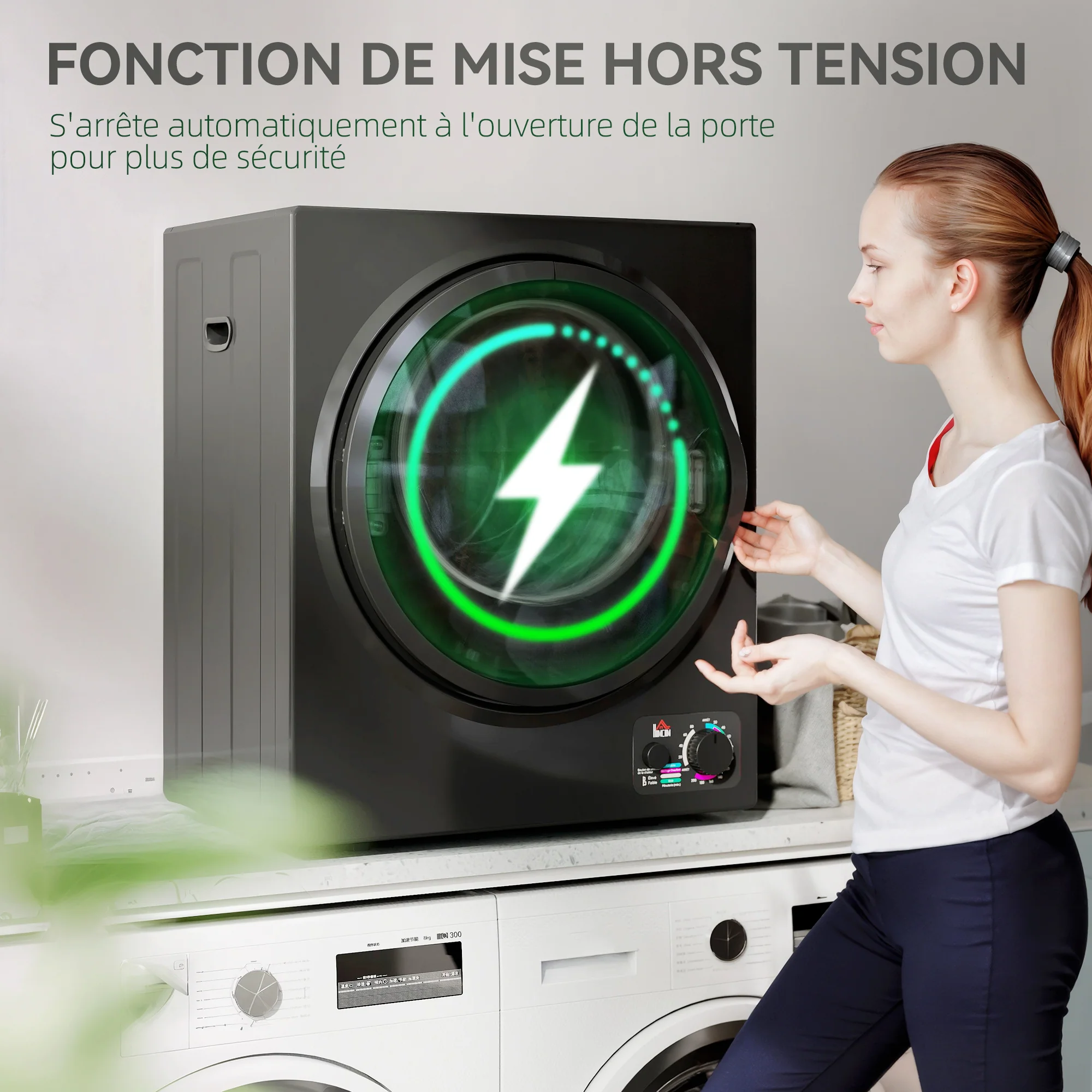 Sèche-linge à évacuation portable, sèche-linge électrique 850 W, 4 Kg, 4 modes de séchage, 2 niveaux de chauffage, cuve en acier inoxydable, installation murale, pour appartement dortoir, noir - Image 7