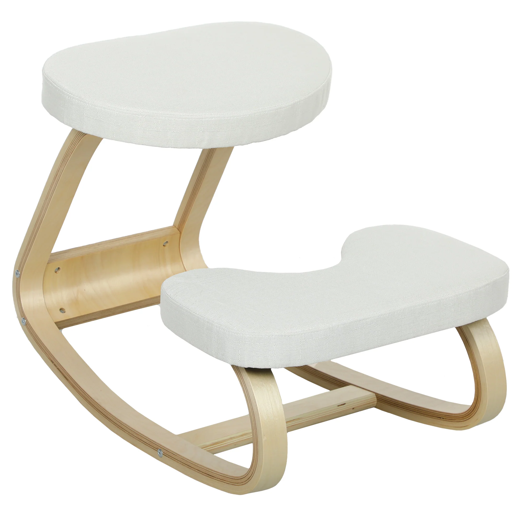 Siège assis genoux, siège ergonomique en bois à bascule, chaise à genoux pour bureau à domicile, améliorer la posture, maux de dos, crème - Image 11