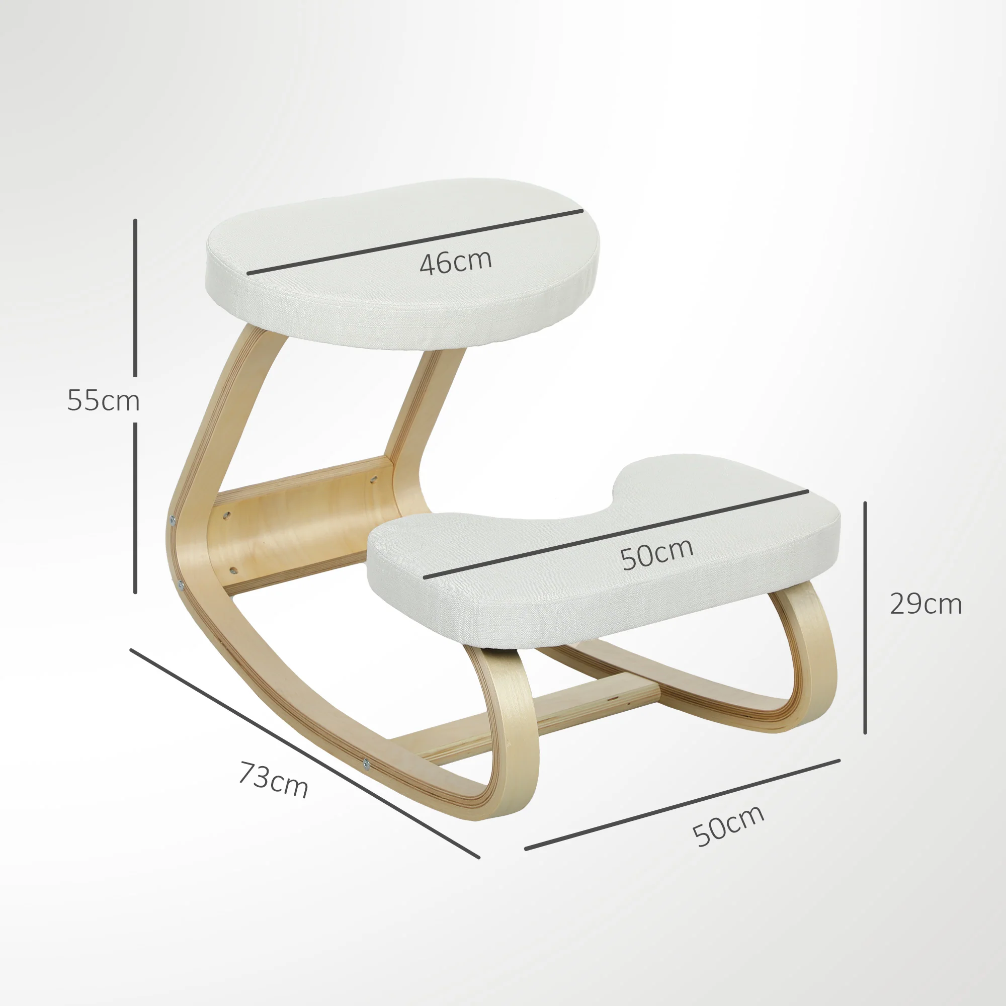 Siège assis genoux, siège ergonomique en bois à bascule, chaise à genoux pour bureau à domicile, améliorer la posture, maux de dos, crème - Image 4