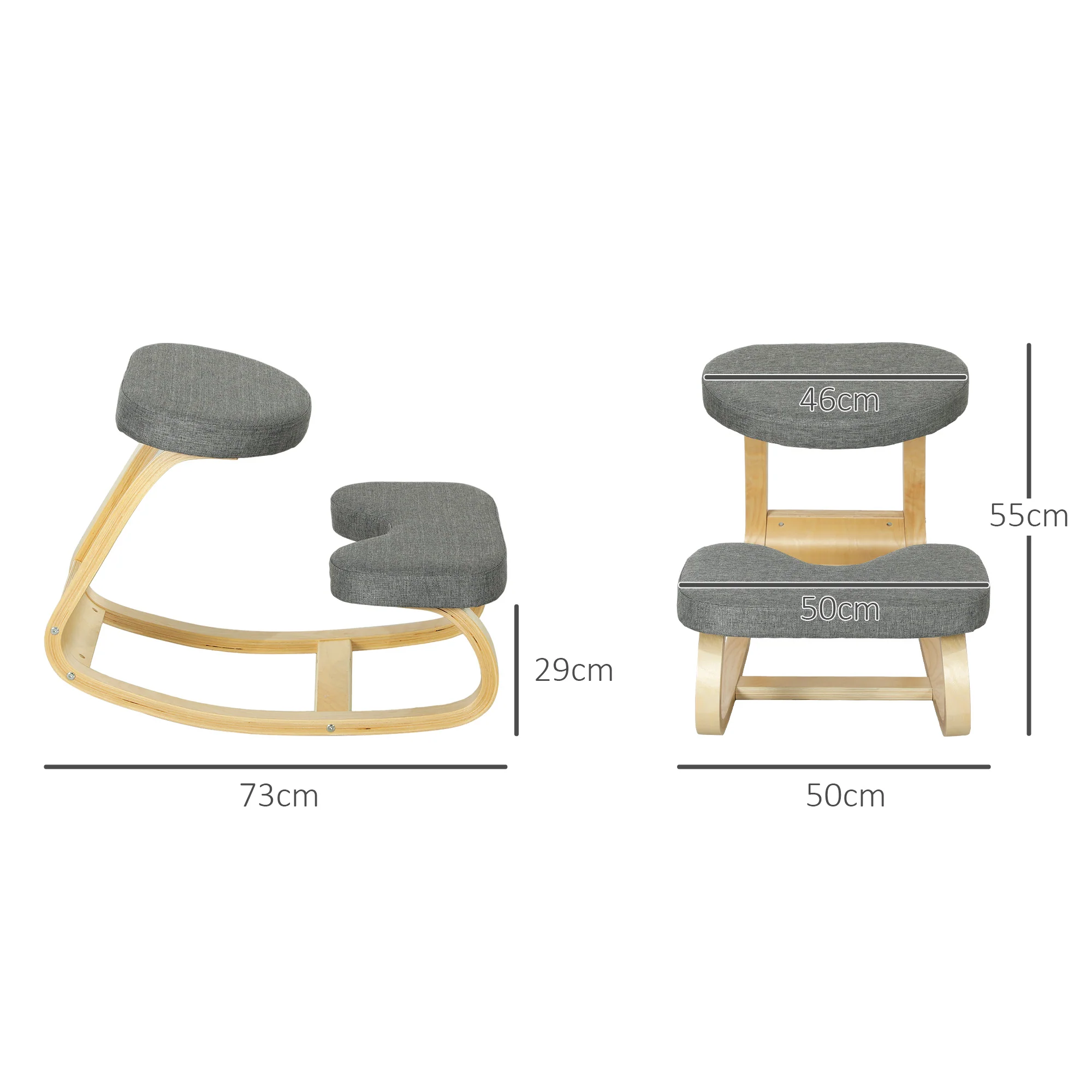 Siège assis genoux, siège ergonomique en bois à bascule, chaise à genoux pour bureau à domicile, améliorer la posture, maux de dos, gris - Image 4