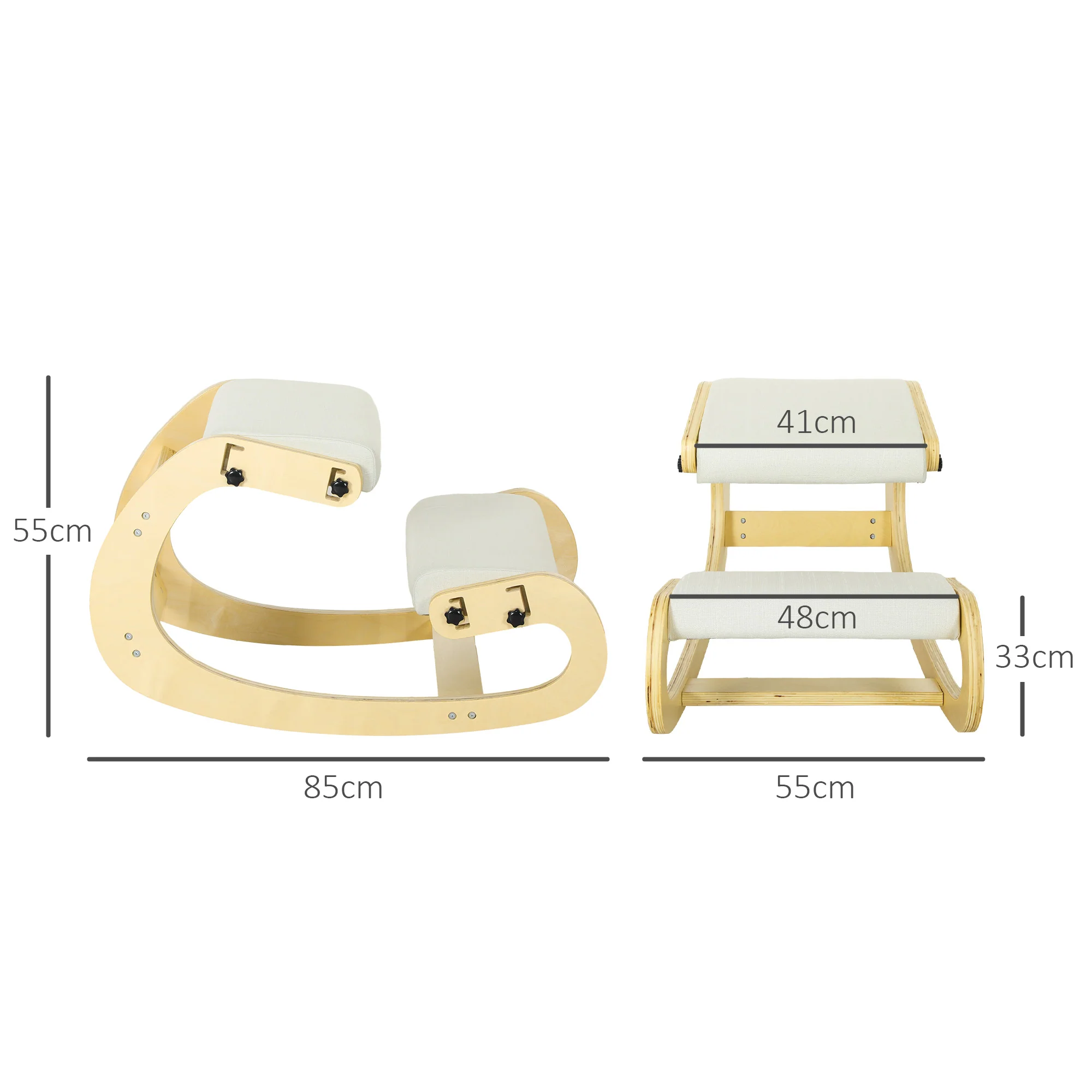 Siège assis genoux, siège ergonomique en bois à bascule, chaise à genoux réglable pour bureau à domicile, améliorer la posture, maux de dos, crème - Image 4