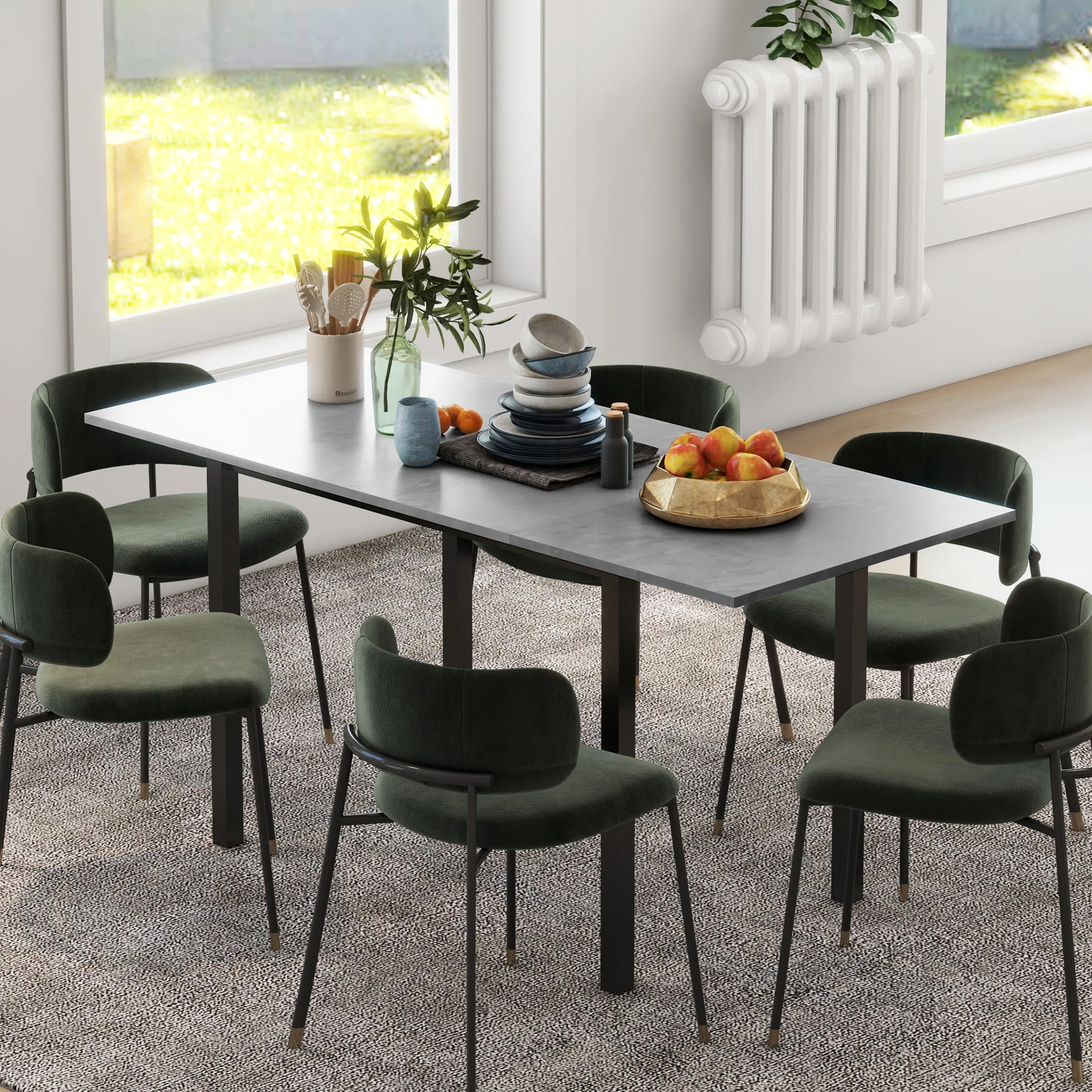 Table à manger extensible table de cuisine design moderne avec grand plateau 6 personnes cadre en acier gris foncé - Image 3