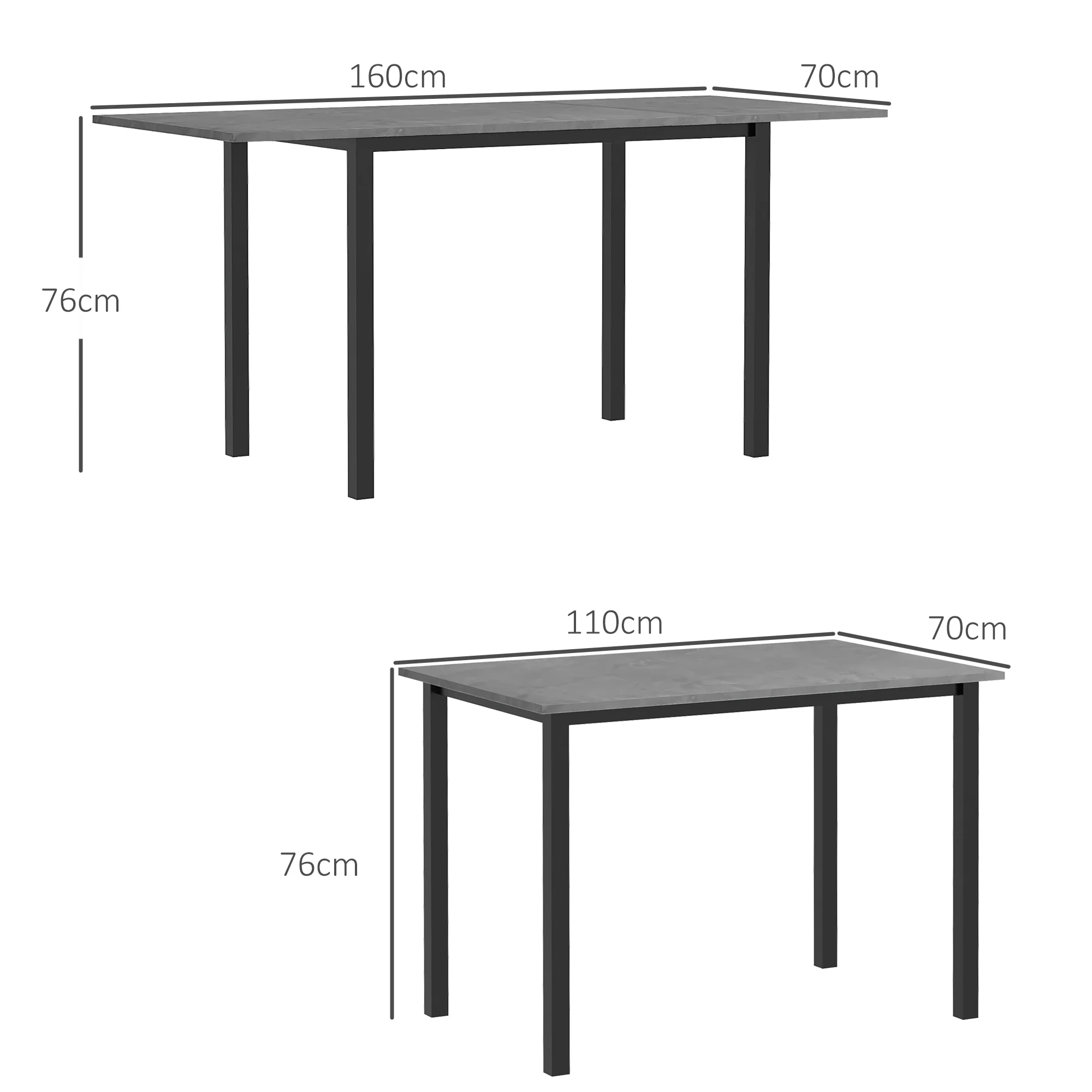 Table à manger extensible table de cuisine design moderne avec grand plateau 6 personnes cadre en acier gris foncé - Image 4