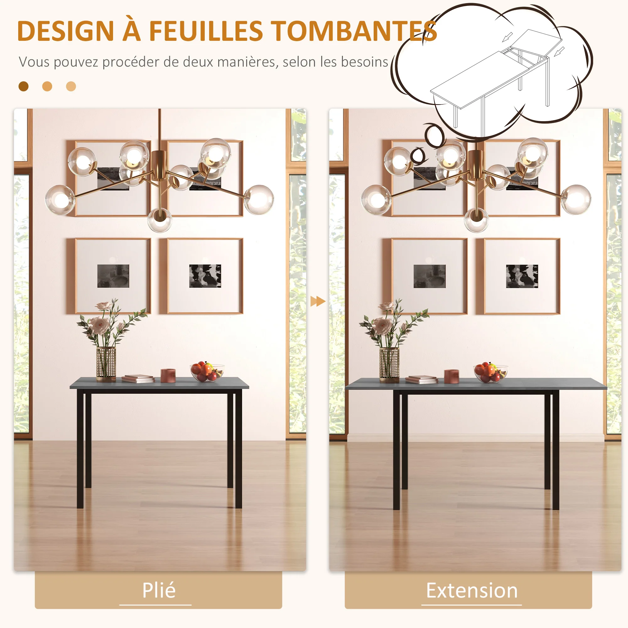 Table à manger extensible table de cuisine design moderne avec grand plateau 6 personnes cadre en acier gris foncé - Image 6
