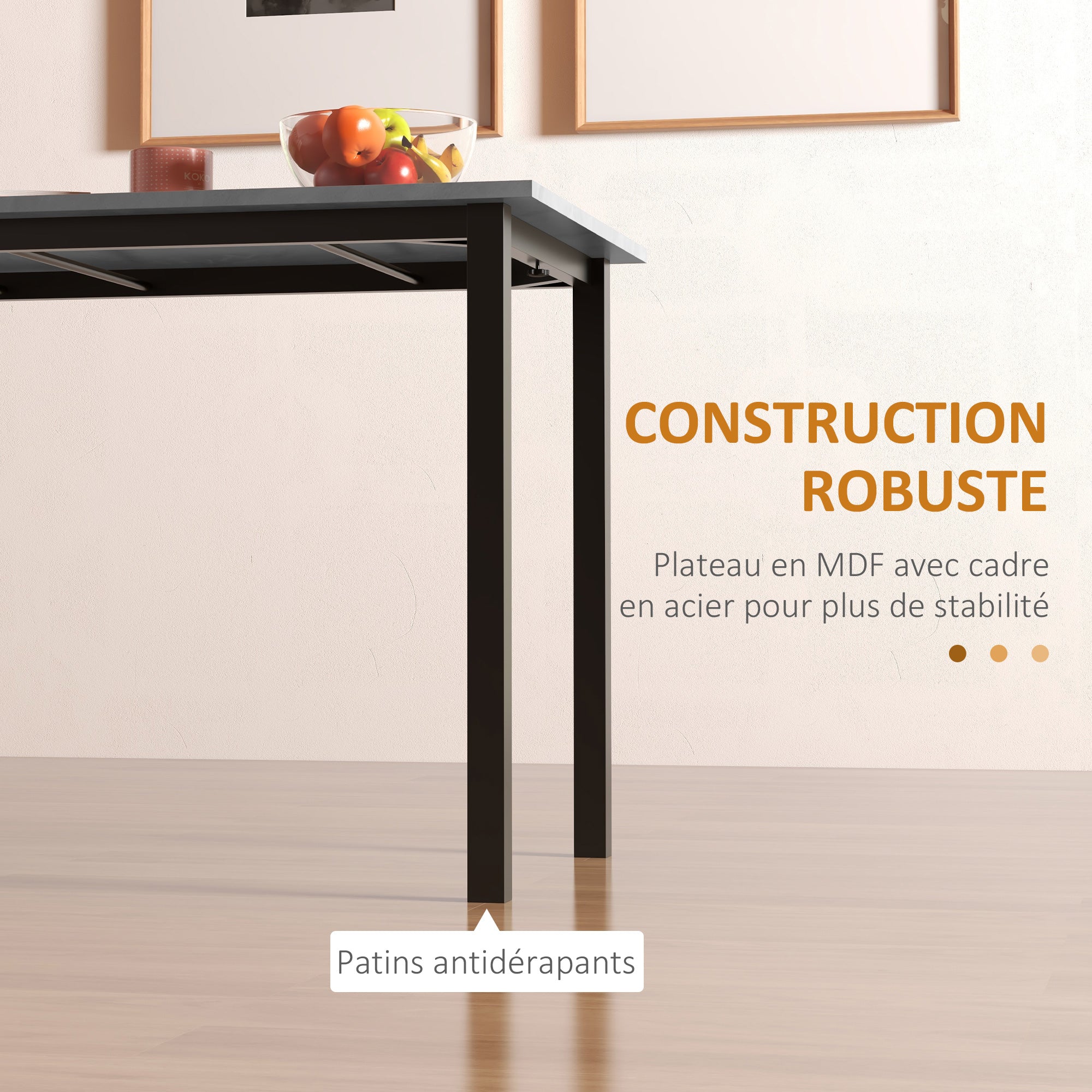 Table à manger extensible table de cuisine design moderne avec grand plateau 6 personnes cadre en acier gris foncé - Image 7