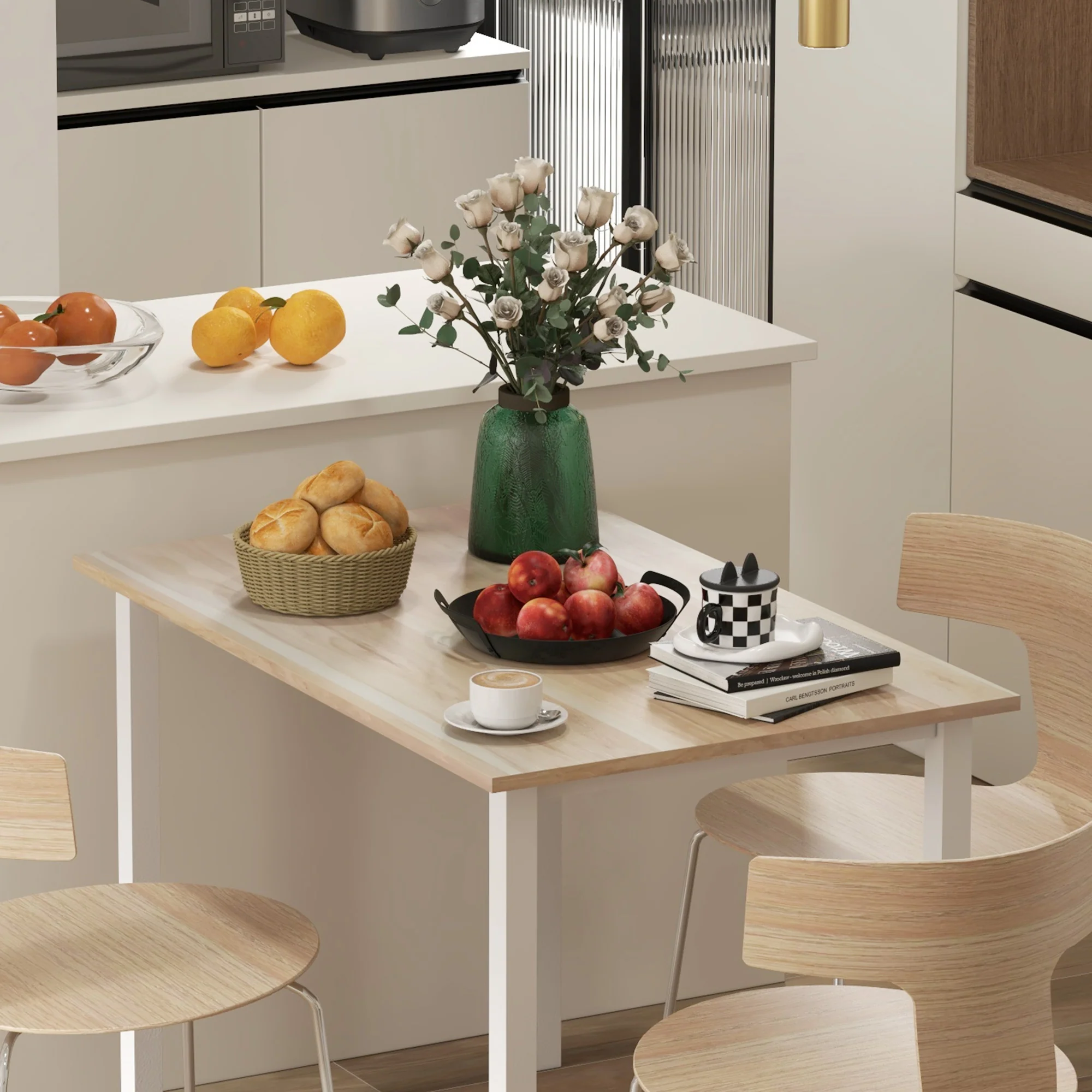 Table à manger extensible table de cuisine design moderne avec grand plateau 6 personnes cadre en acier marron - Image 8