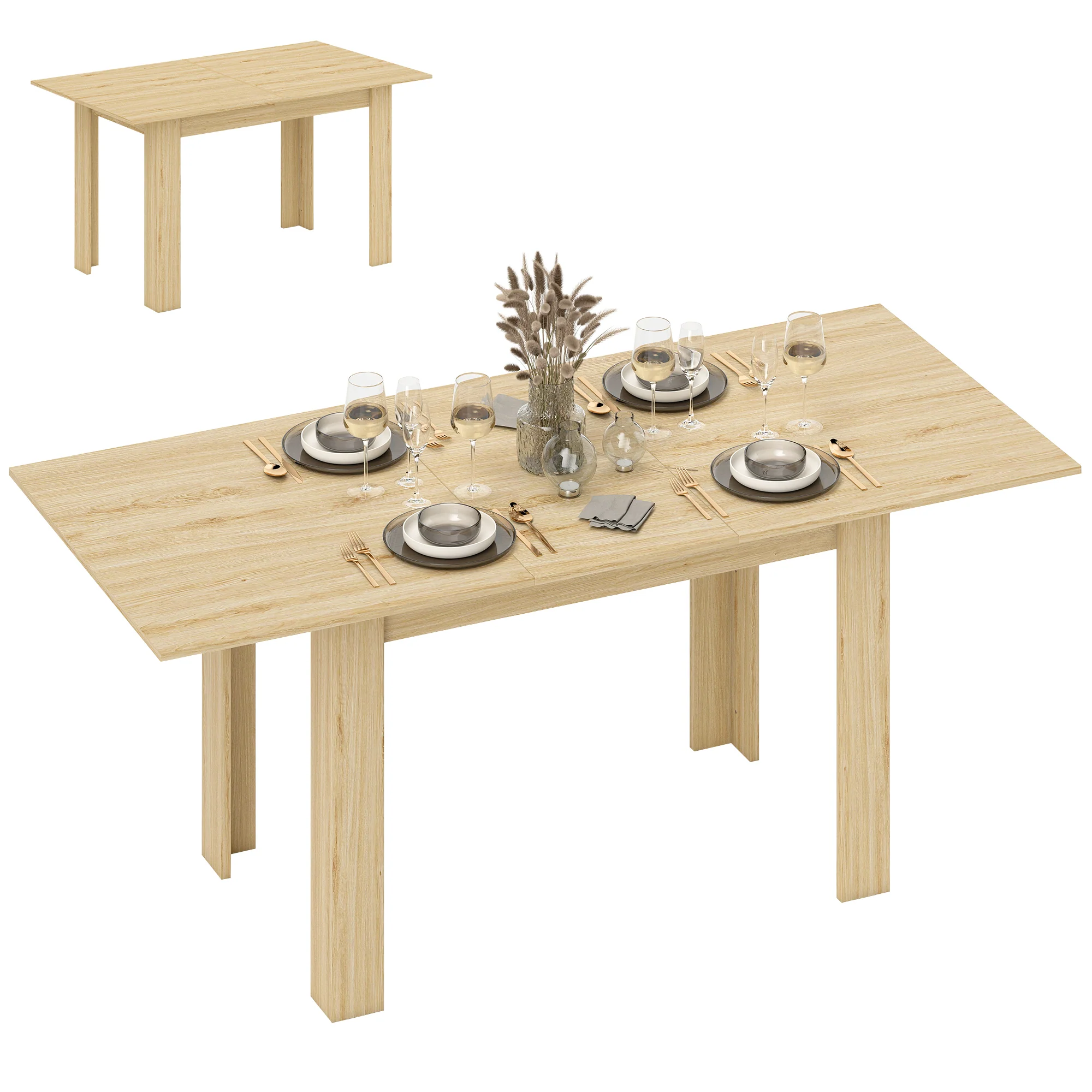 Table à manger extensible, table de cuisine rectangulaire, pour 6-8 personnes, pour petits espaces, design moderne, 140-180 x 80 cm, effet bois naturel - Image 11