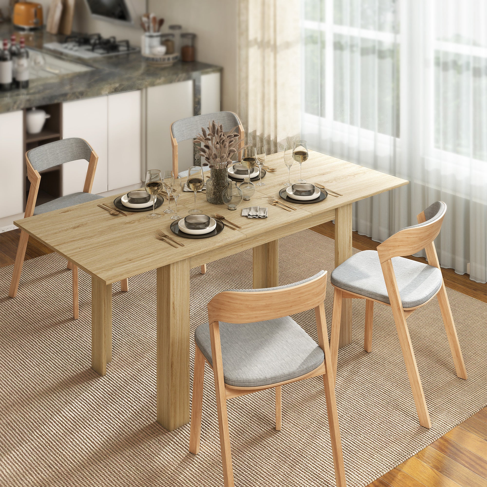 Table à manger extensible, table de cuisine rectangulaire, pour 6-8 personnes, pour petits espaces, design moderne, 140-180 x 80 cm, effet bois naturel - Image 3