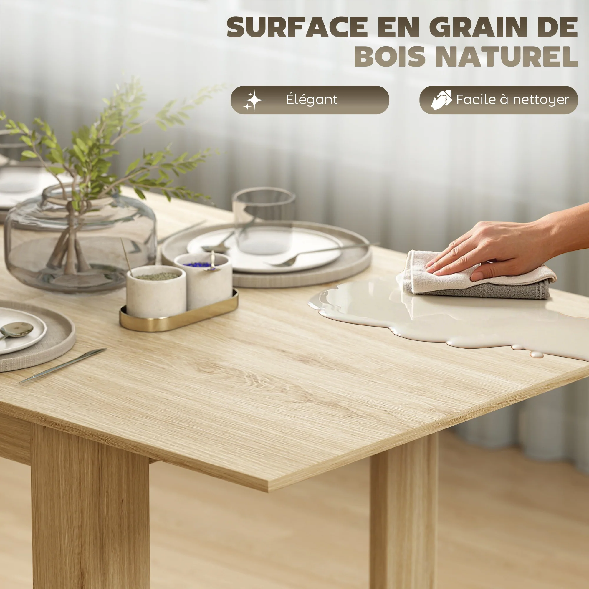 Table à manger extensible, table de cuisine rectangulaire, pour 6-8 personnes, pour petits espaces, design moderne, 140-180 x 80 cm, effet bois naturel - Image 7