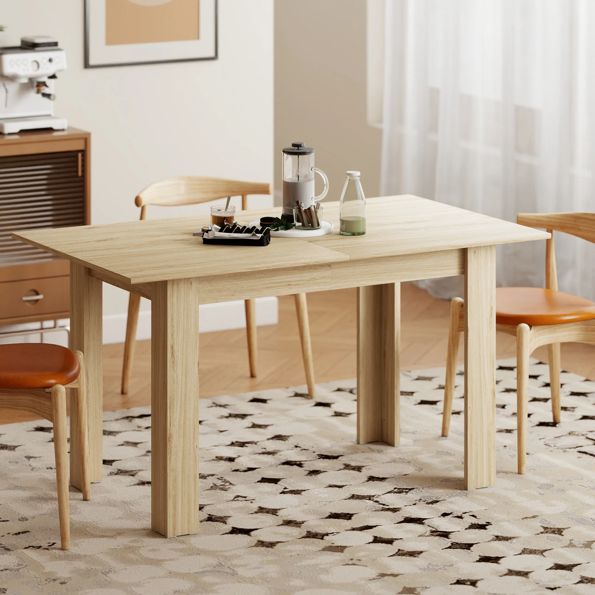 Table à manger extensible, table de cuisine rectangulaire, pour 6-8 personnes, pour petits espaces, design moderne, 140-180 x 80 cm, effet bois naturel - Image 8