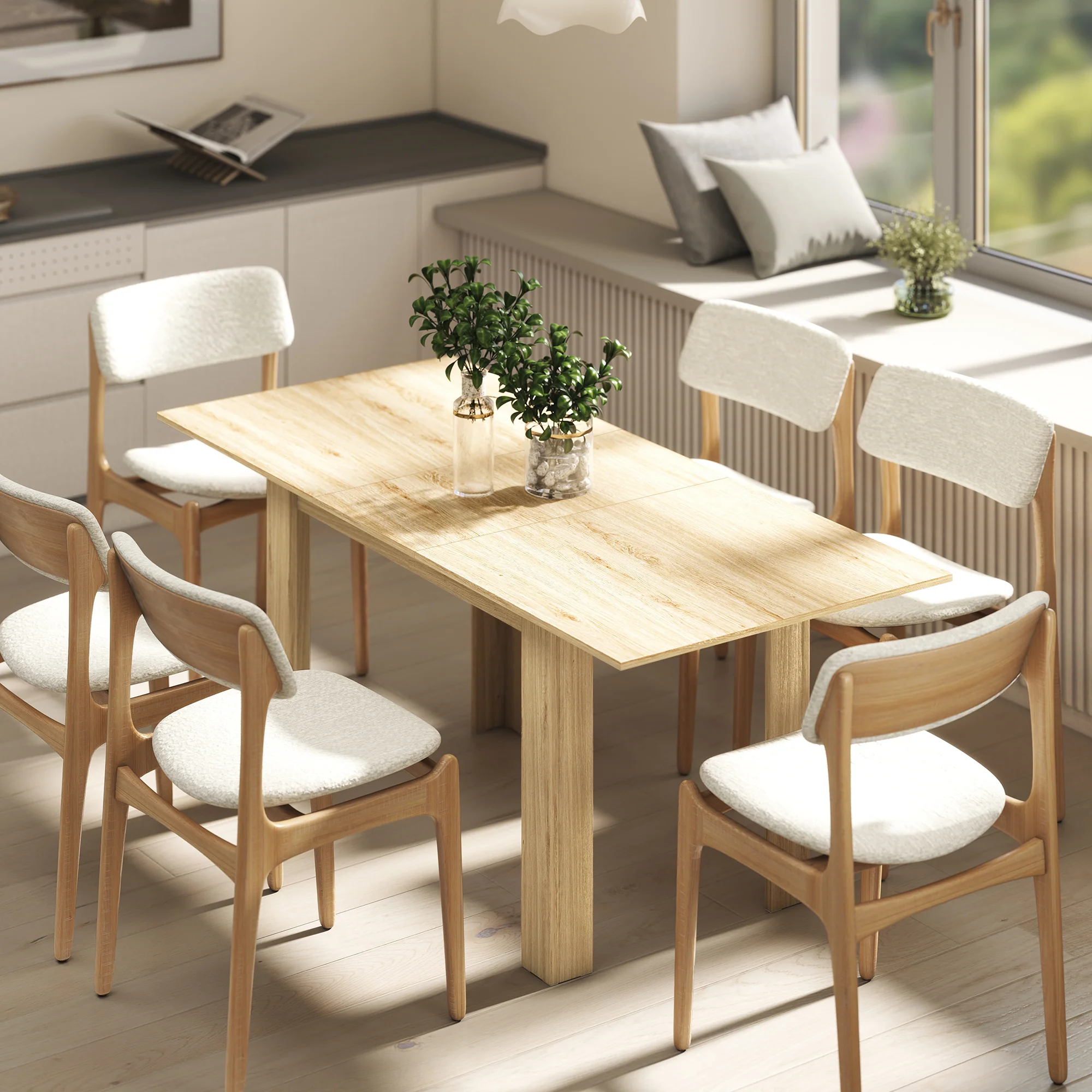 Table à manger extensible, table de cuisine rectangulaire, pour 6-8 personnes, pour petits espaces, design moderne, 140-180 x 80 cm, effet bois naturel - Image 9