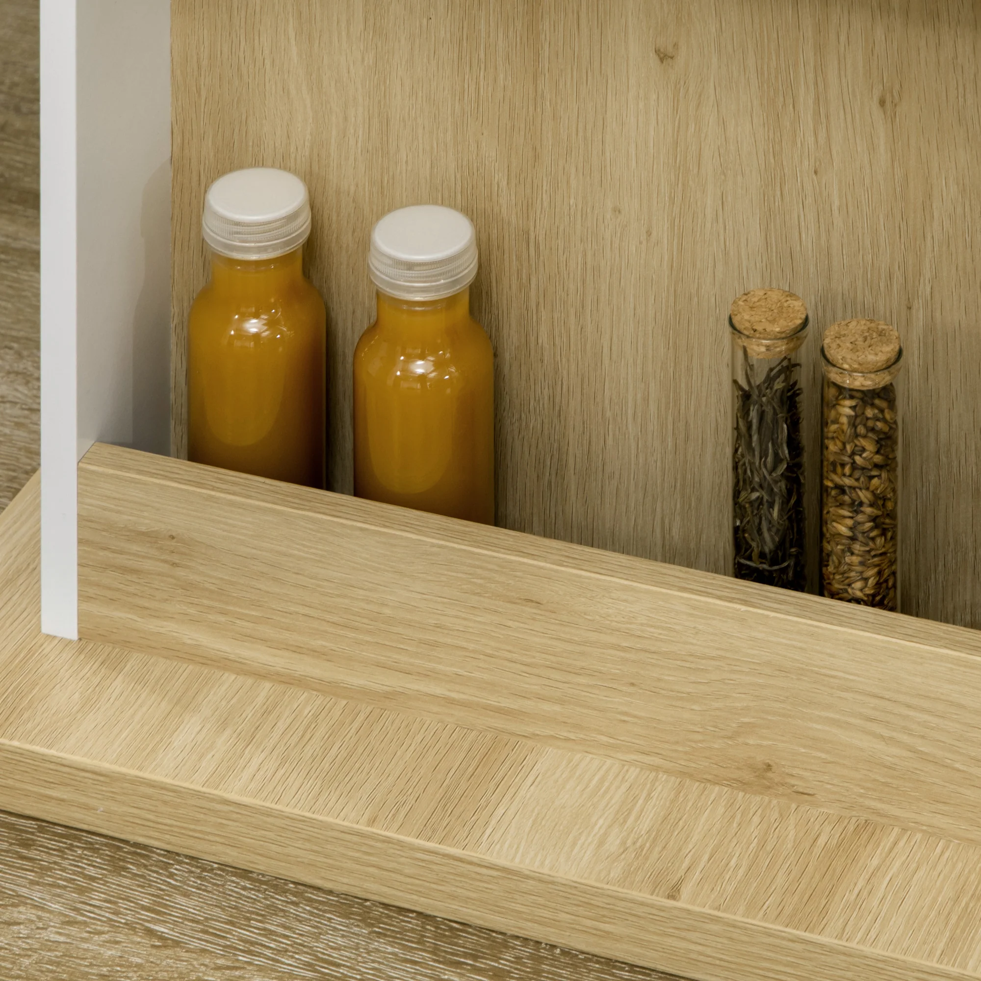 Table à manger ilot central cuisine meuble de rangement table avec grand plan de travail 4-6 personnes - placard 4 portes et étagères - en bois - dim. 110L x 70l x 75,5H cm blanc et naturel - Image 9