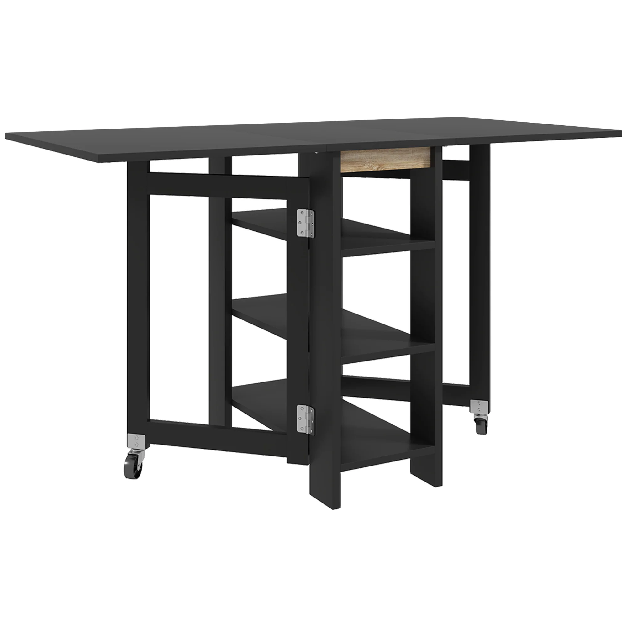 Table à manger pliable, table pliante cuisine, sur roulettes, avec 2 abattants et 3 étagères, design moderne, table de cuisine pour petits espaces, 120 x 60 x 75 cm, noir - Image 11