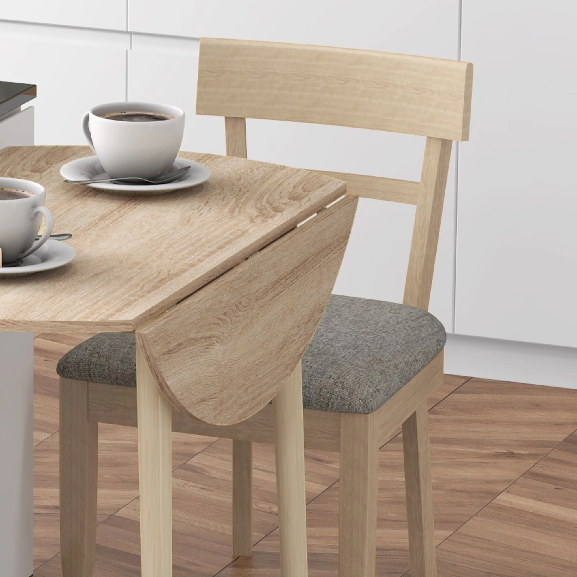 Table à manger pliante, table de cuisine ronde ? 89 cm pour 4 personnes avec 2 abattants, pieds en bois de pin, design nordique, pour petits espaces, bois naturel - Image 10