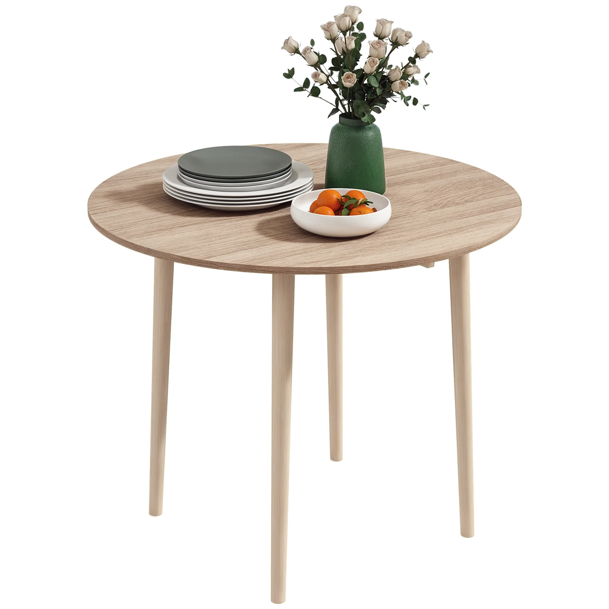 Table à manger pliante, table de cuisine ronde ? 89 cm pour 4 personnes avec 2 abattants, pieds en bois de pin, design nordique, pour petits espaces, bois naturel - Image 11