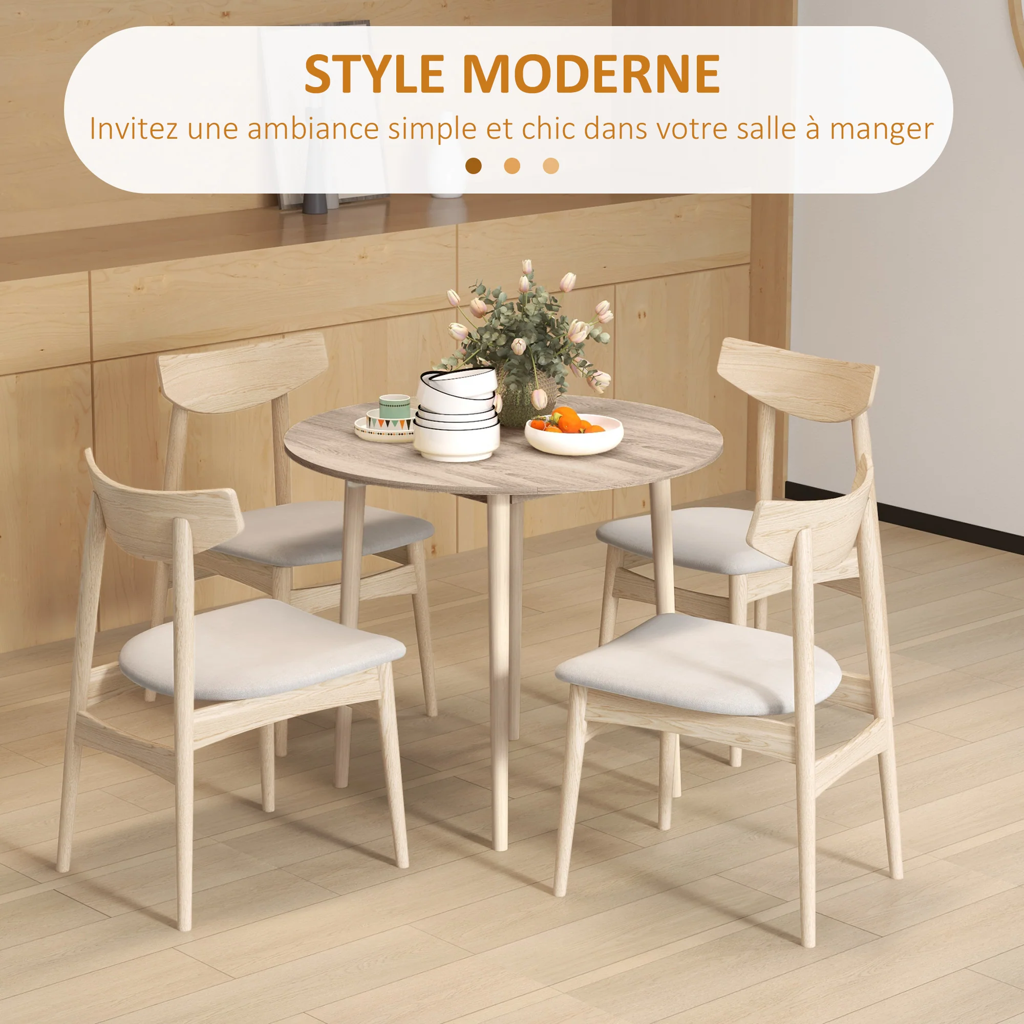 Table à manger pliante, table de cuisine ronde ? 89 cm pour 4 personnes avec 2 abattants, pieds en bois de pin, design nordique, pour petits espaces, bois naturel - Image 6