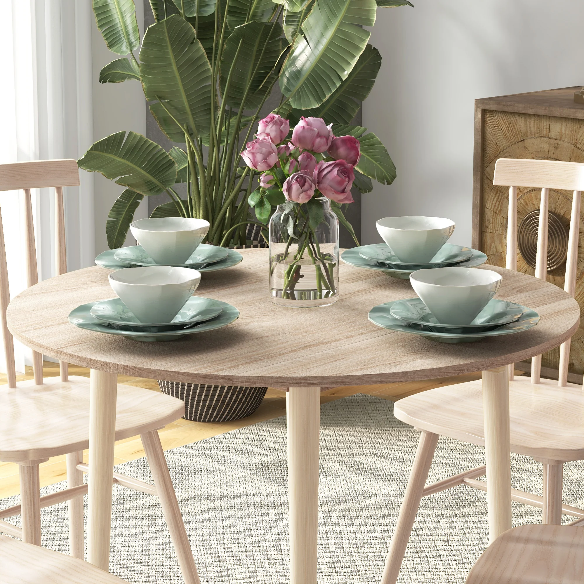 Table à manger pliante, table de cuisine ronde ? 89 cm pour 4 personnes avec 2 abattants, pieds en bois de pin, design nordique, pour petits espaces, bois naturel - Image 9