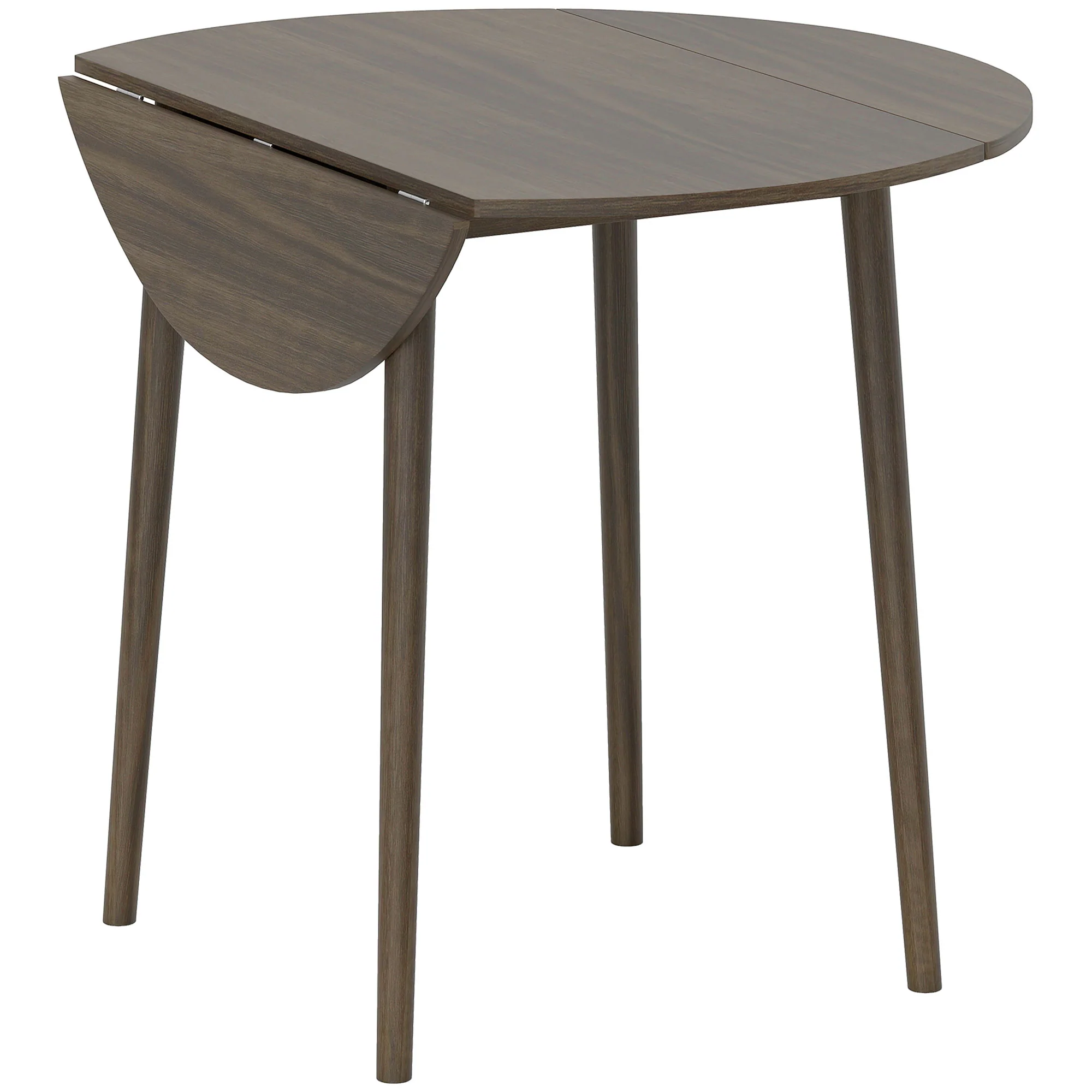 Table à manger pliante, table de cuisine ronde Ø 89 cm pour 4 personnes avec 2 abattants, pieds en bois de pin, design nordique, pour petits espaces, gris - Image 2