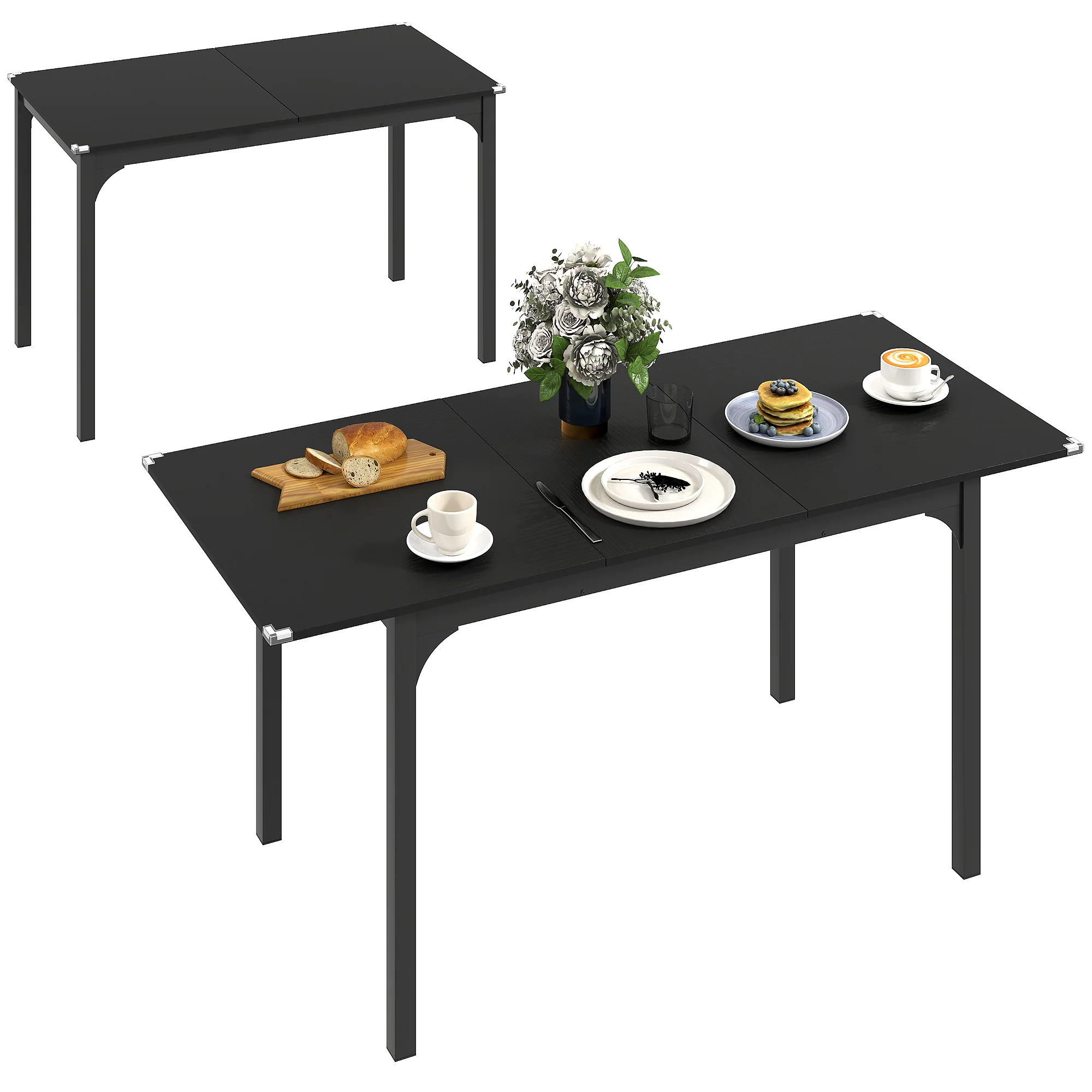 Table à manger pliante, table extensible cuisine rectangulaire jusqu'à 4 à 6 personnes, pieds en acier, pour petits espaces, salle à manger, noir - Image 11
