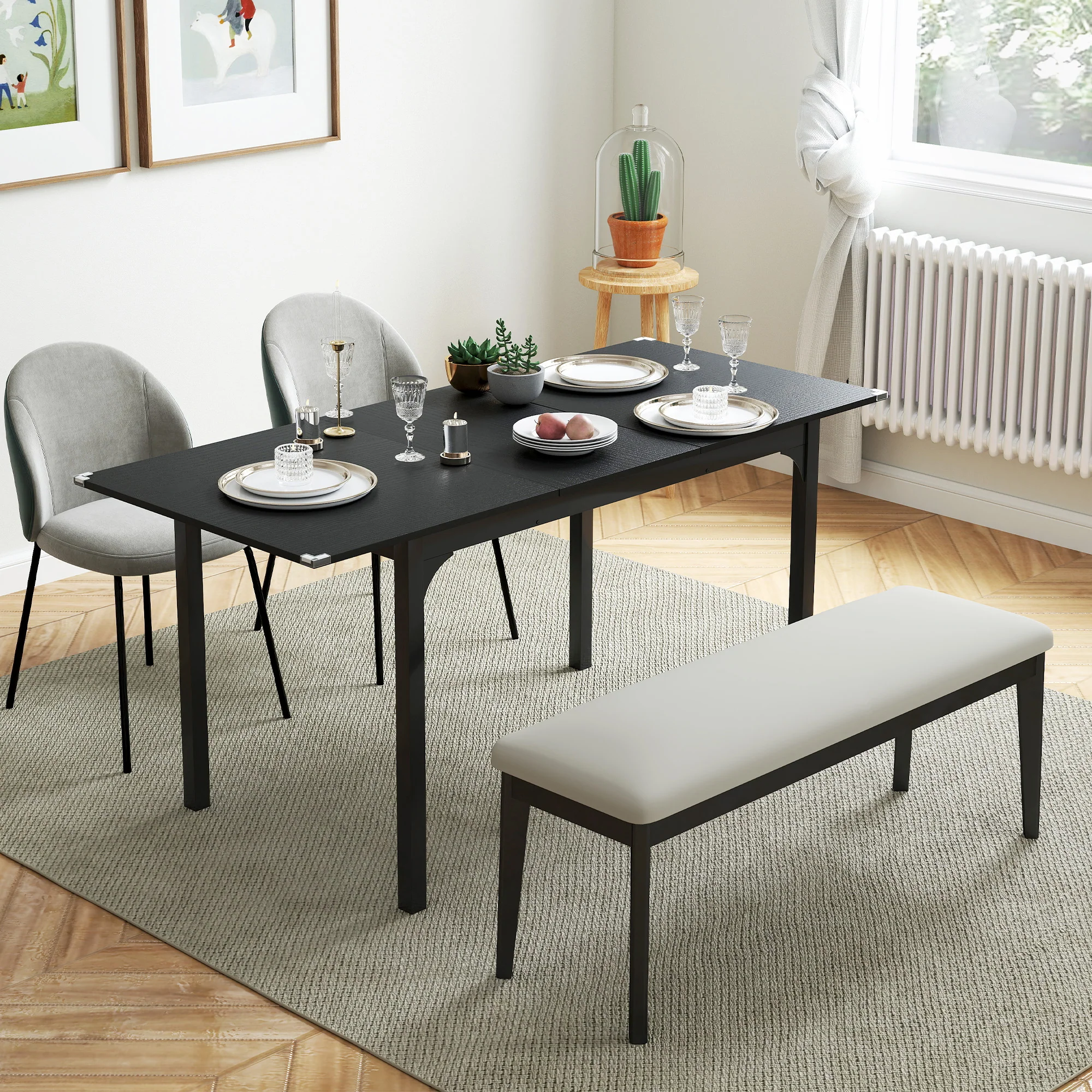 Table à manger pliante, table extensible cuisine rectangulaire jusqu'à 4 à 6 personnes, pieds en acier, pour petits espaces, salle à manger, noir - Image 3